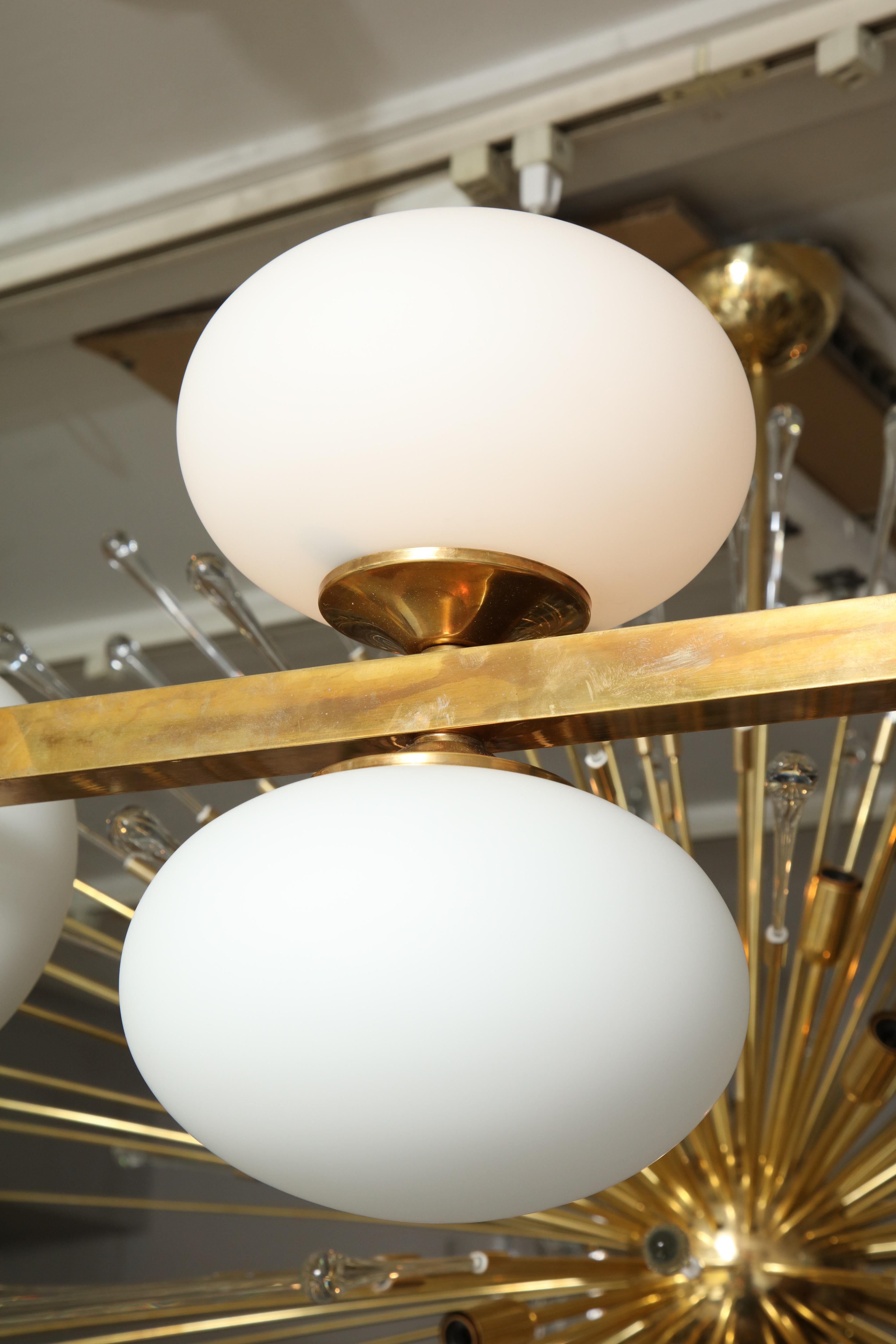 Ten Elongated Opaline Glass Globe Chandelier For Sale 5