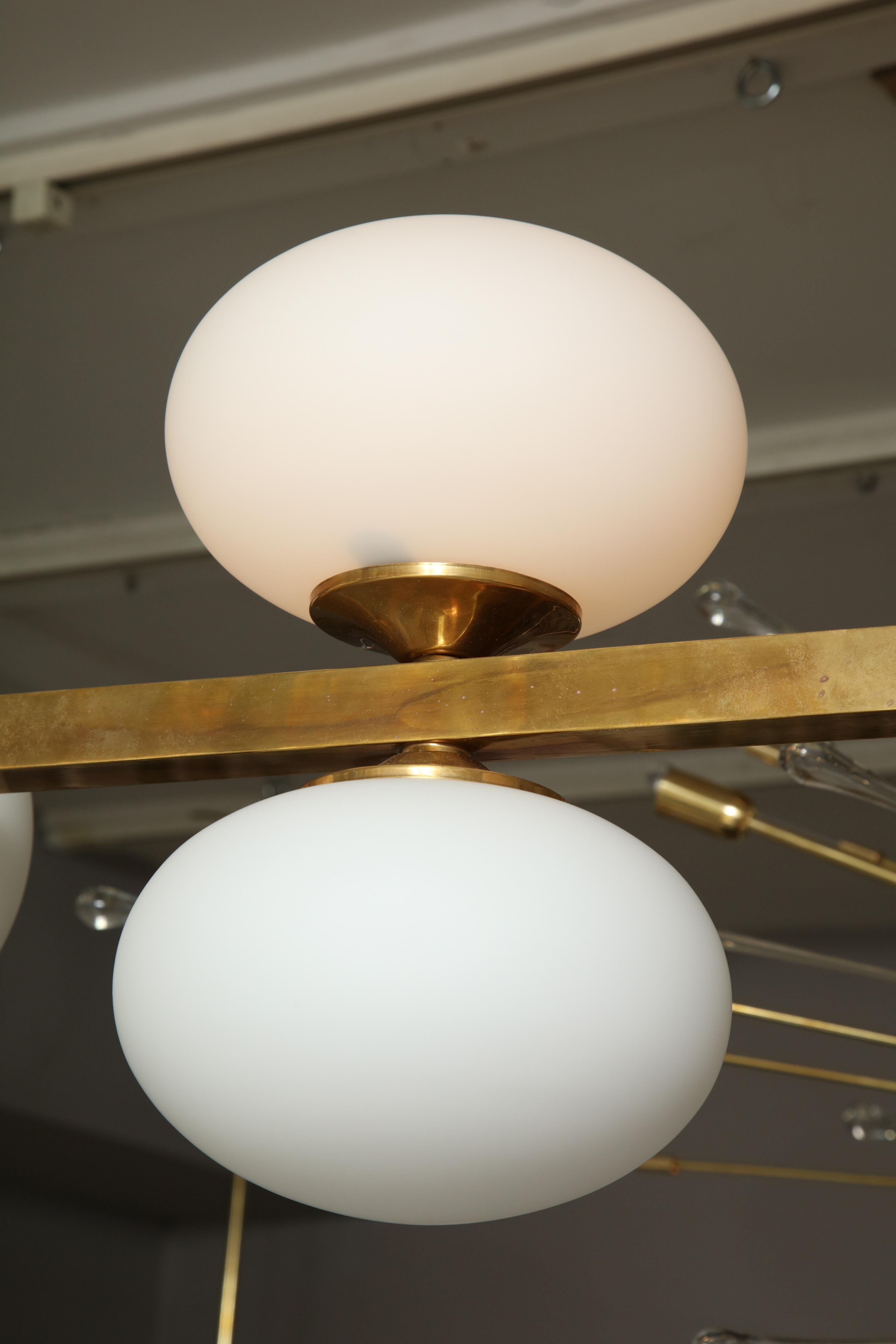 Ten Elongated Opaline Glass Globe Chandelier For Sale 3