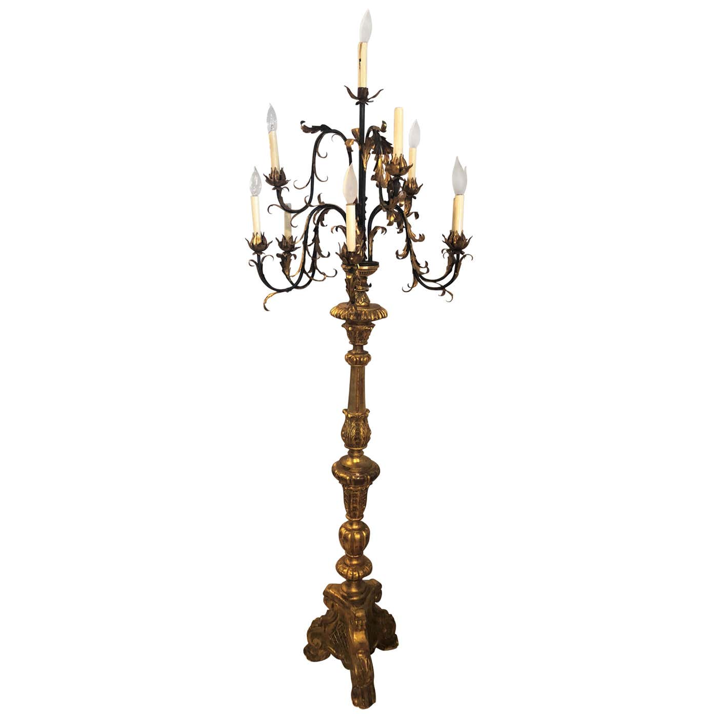 Italian Ten-Light Giltwood and Iron Torchiere at 1stDibs