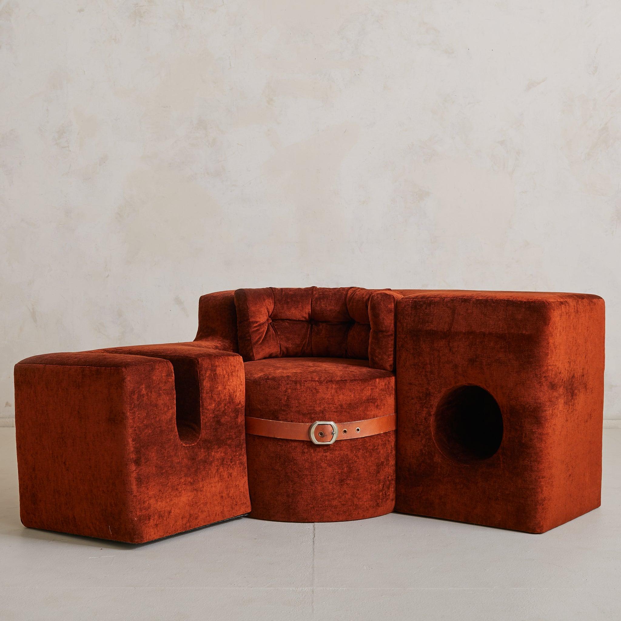 Mid-Century moderno Panca ad angolo 'Teorema' in velluto di Siena di Guido Faleschini in vendita