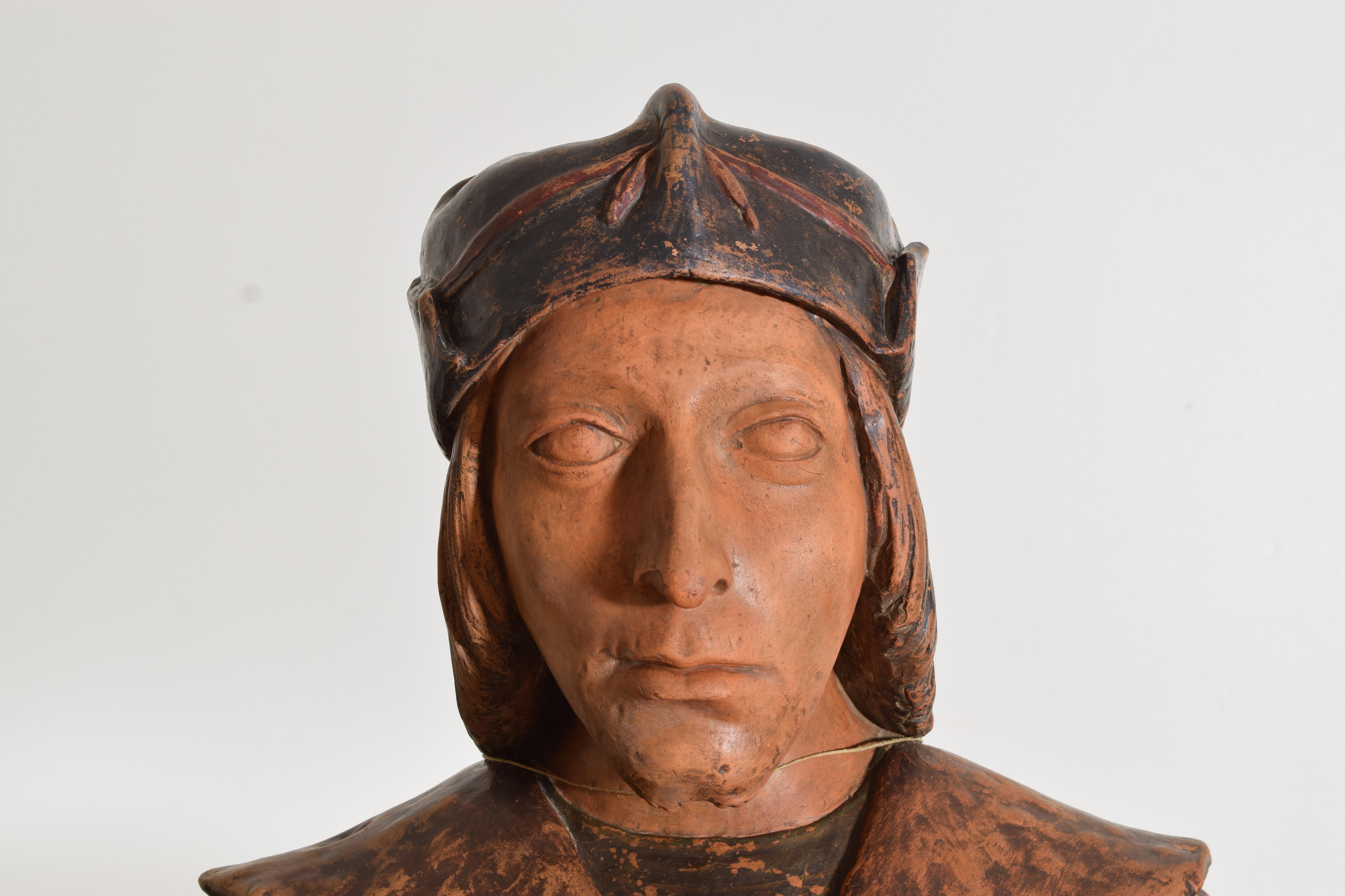 Terracotta Italian Terra Cotta Bust of Dante Alighieri on Wooden Stand, Early 20th Century For Sale