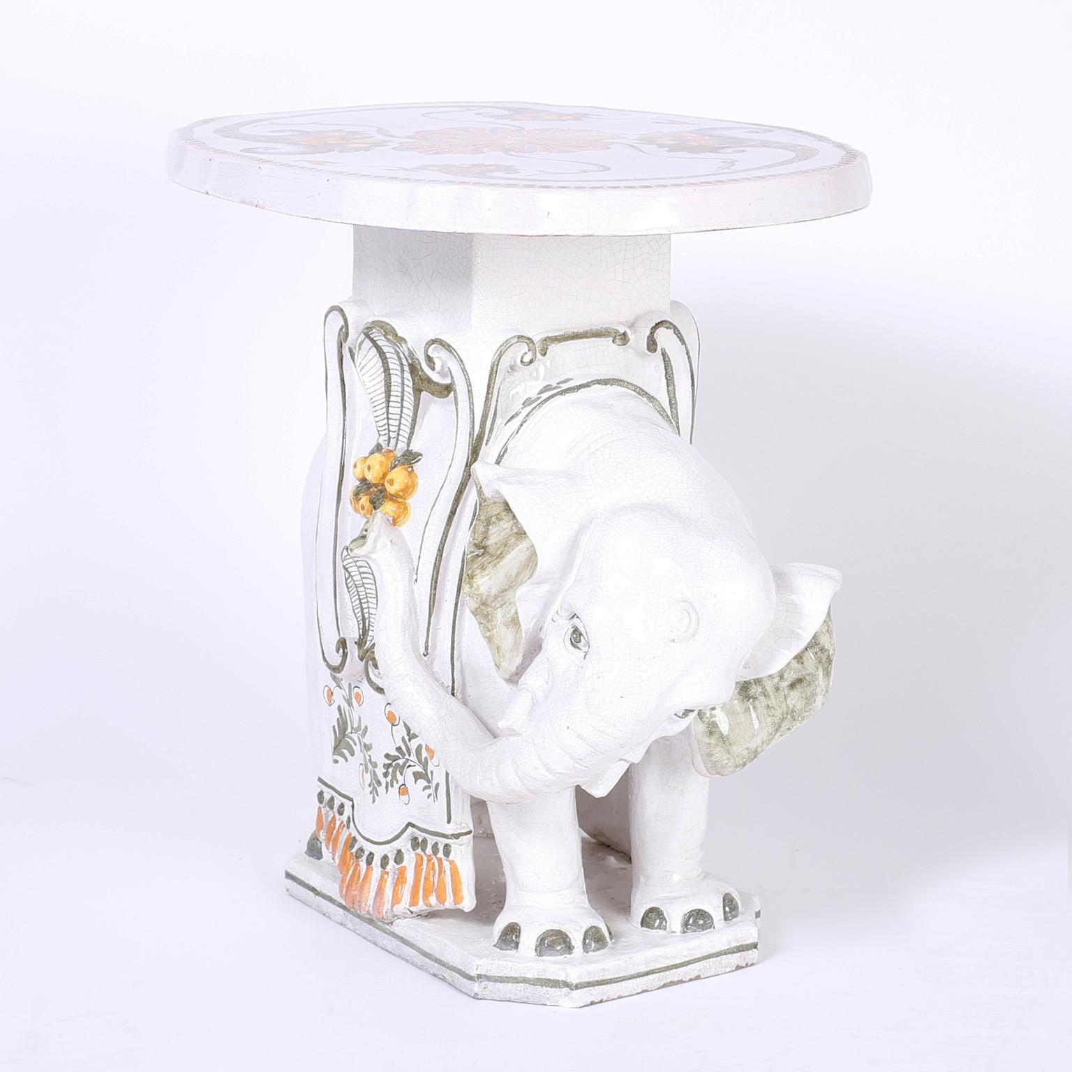 Italian Terra Cotta Elephant Drink Stand or Table In Good Condition In Palm Beach, FL