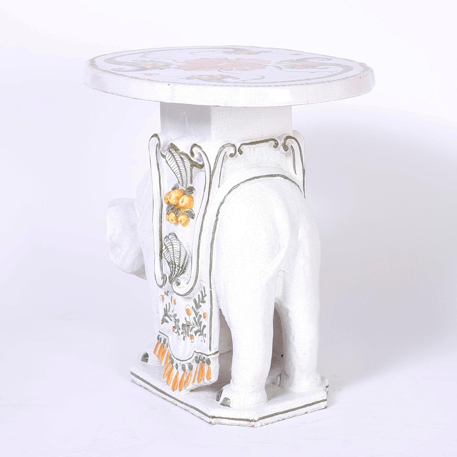Pottery Italian Terra Cotta Elephant Drink Stand or Table