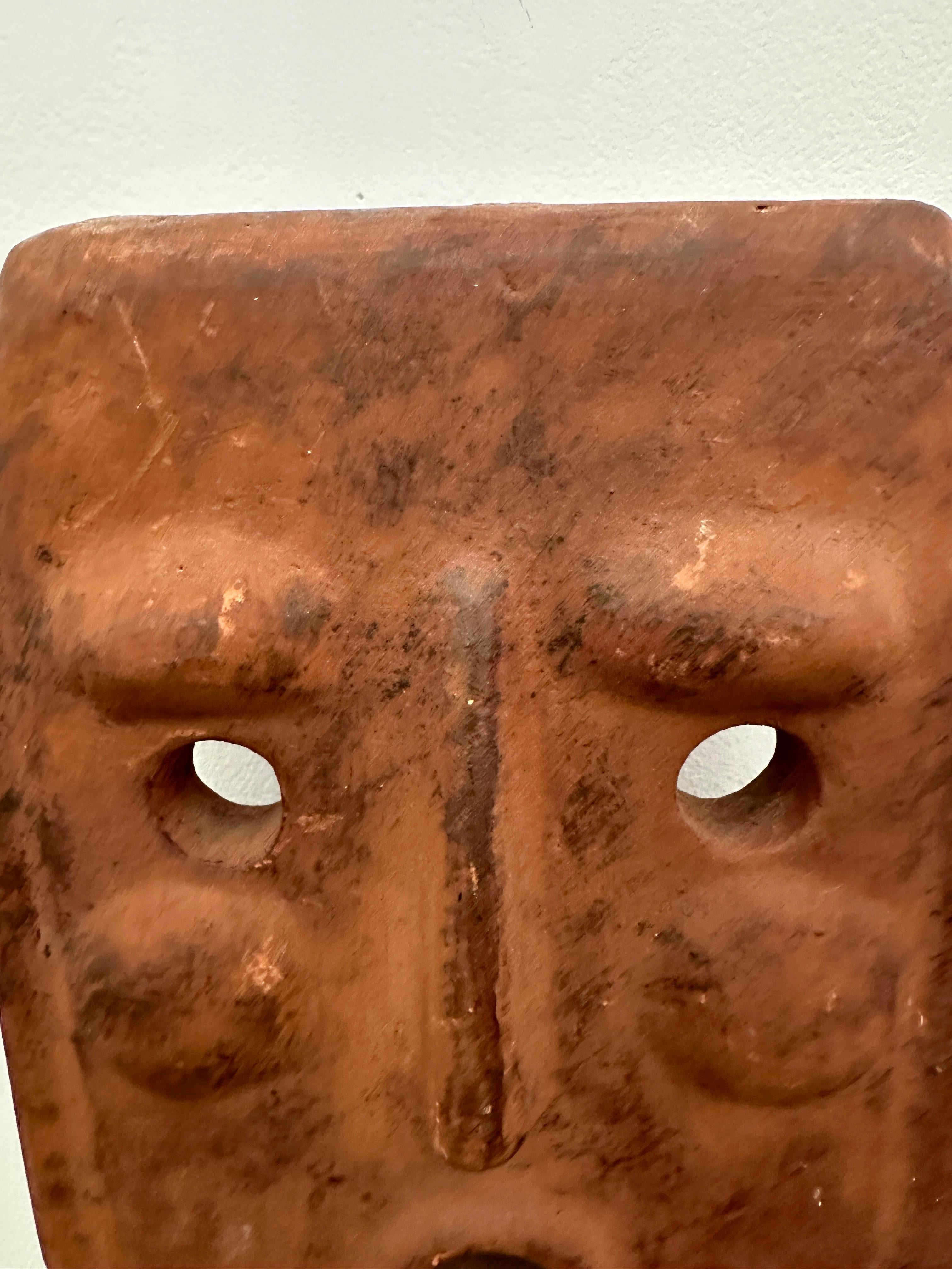 Primitive Italian Terra Cotta Mask Tea Light Sconce 1960's For Sale