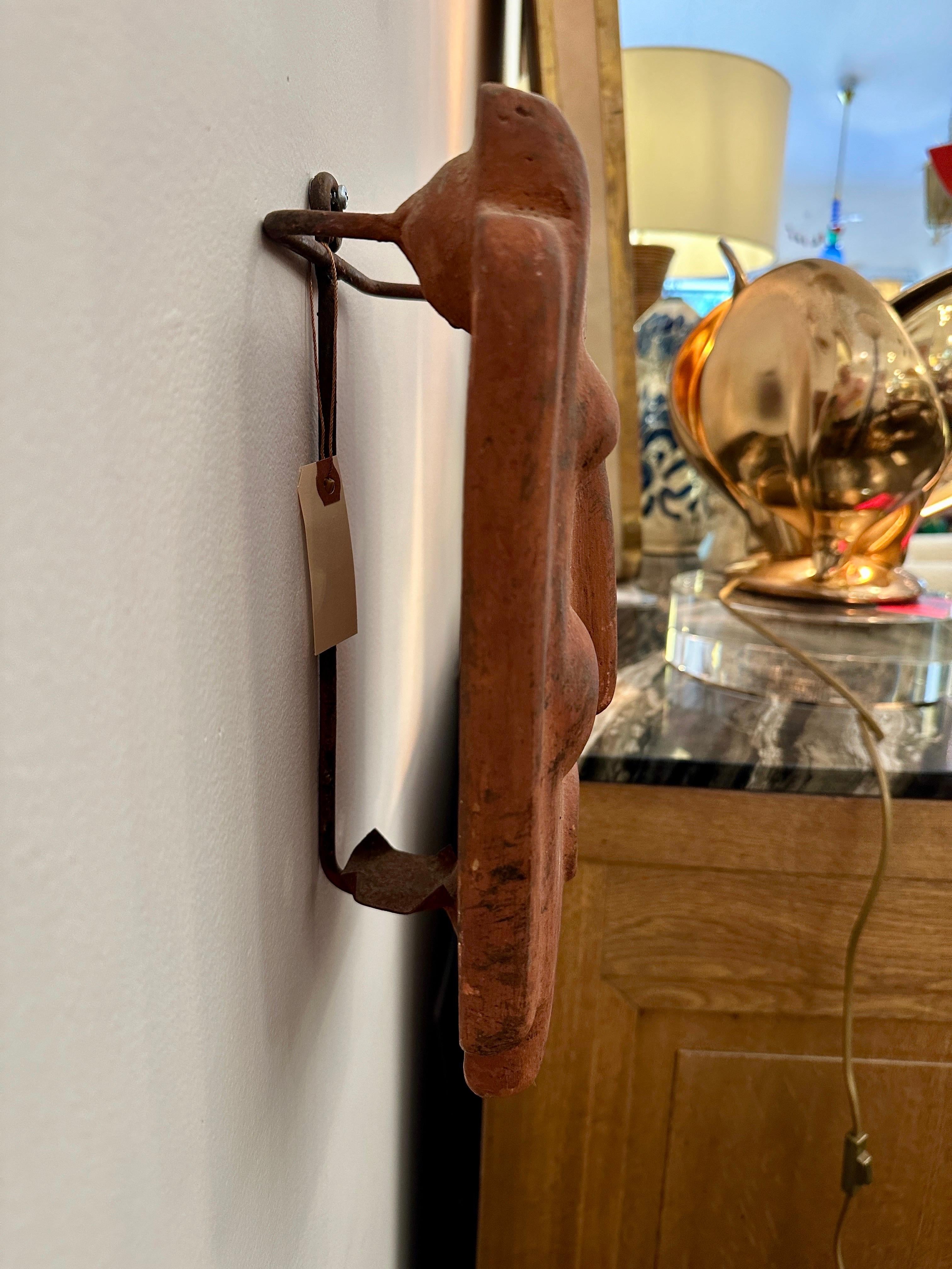 Italian Terra Cotta Mask Tea Light Sconce 1960's In Good Condition For Sale In North Miami, FL