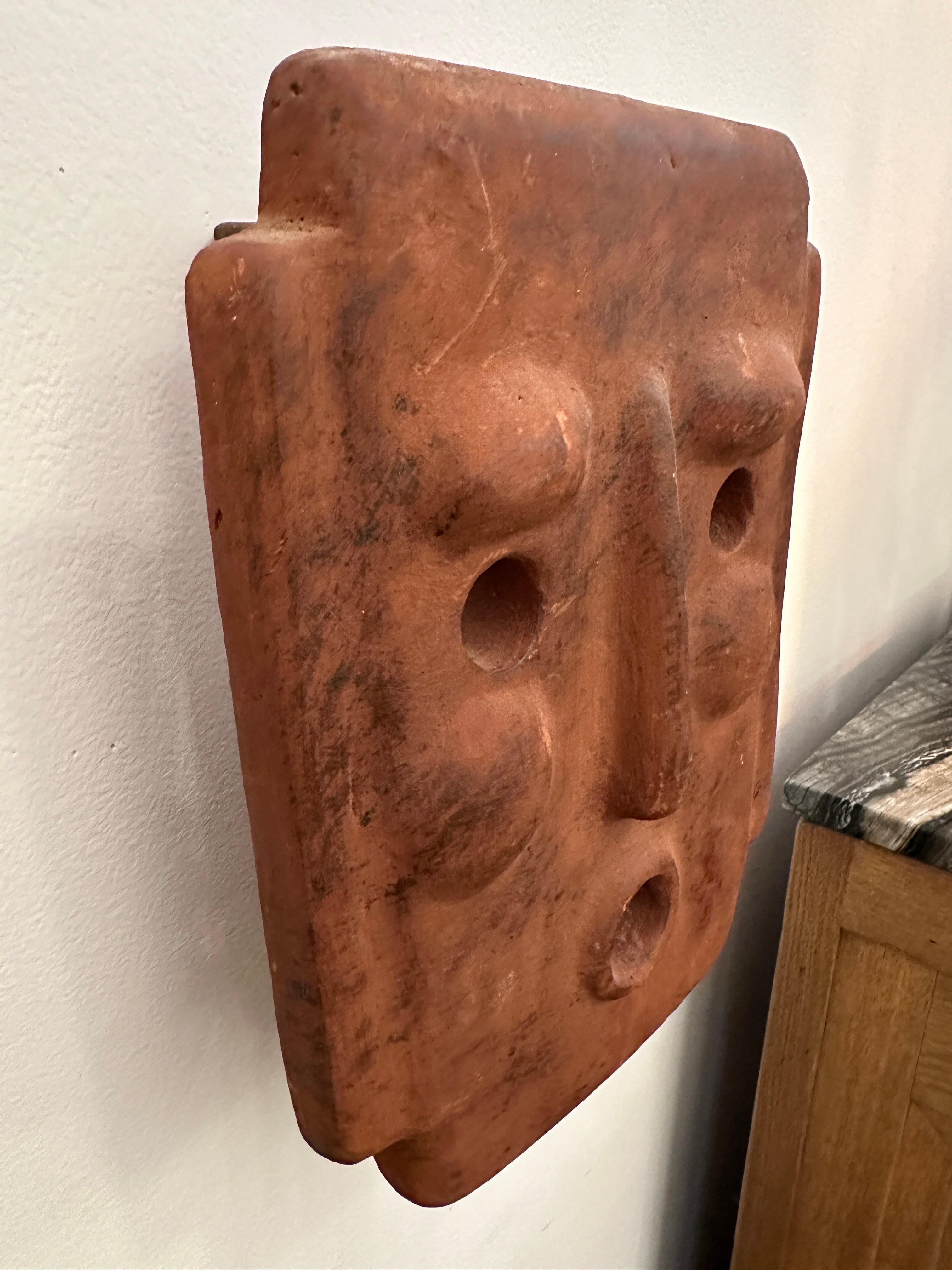 Metal Italian Terra Cotta Mask Tea Light Sconce 1960's For Sale