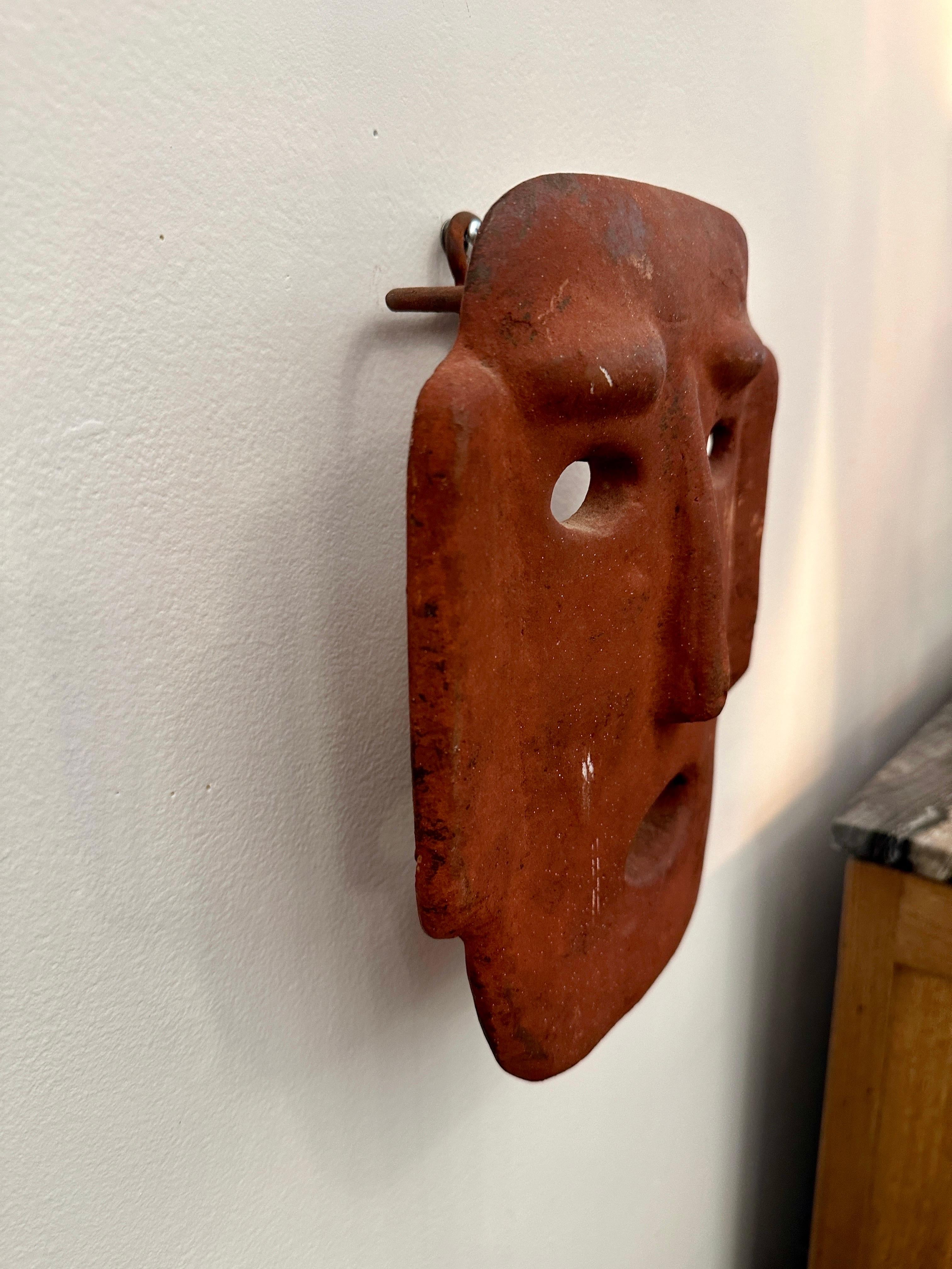 Italian Terra Cotta Mask Tea Light Sconce 1960's For Sale 1