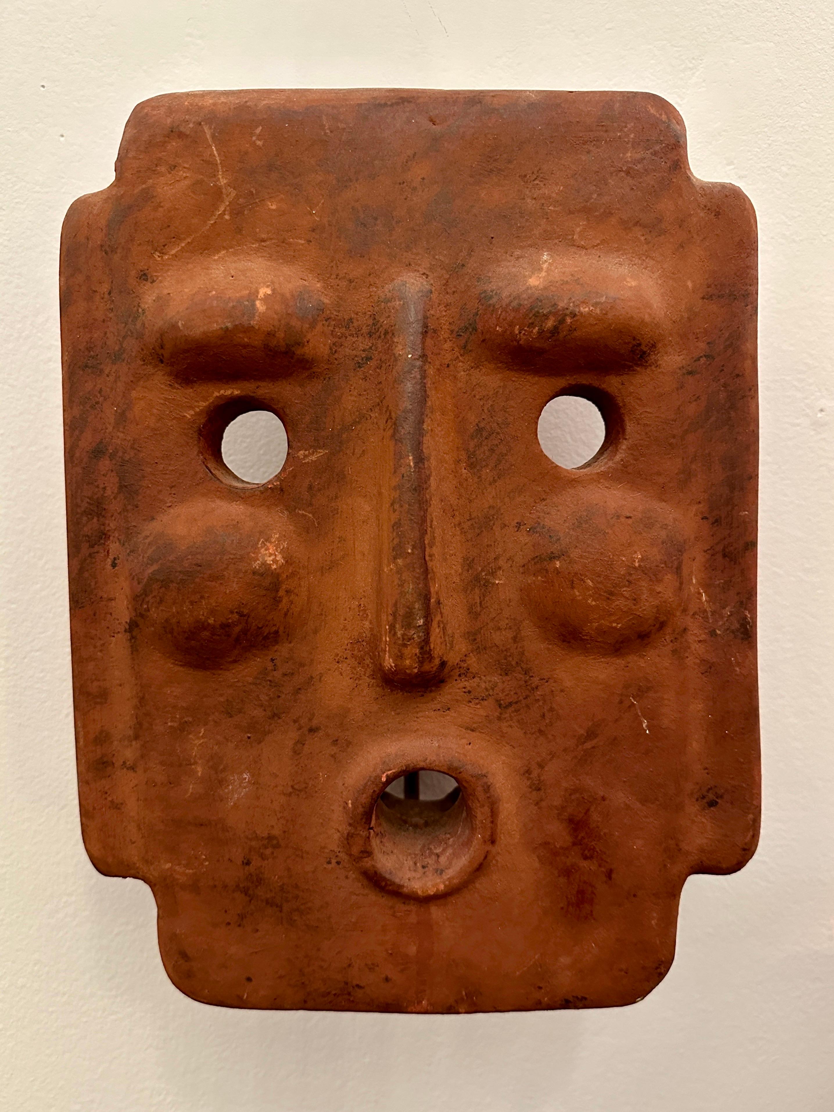 Italian Terra Cotta Mask Tea Light Sconce 1960's For Sale 2