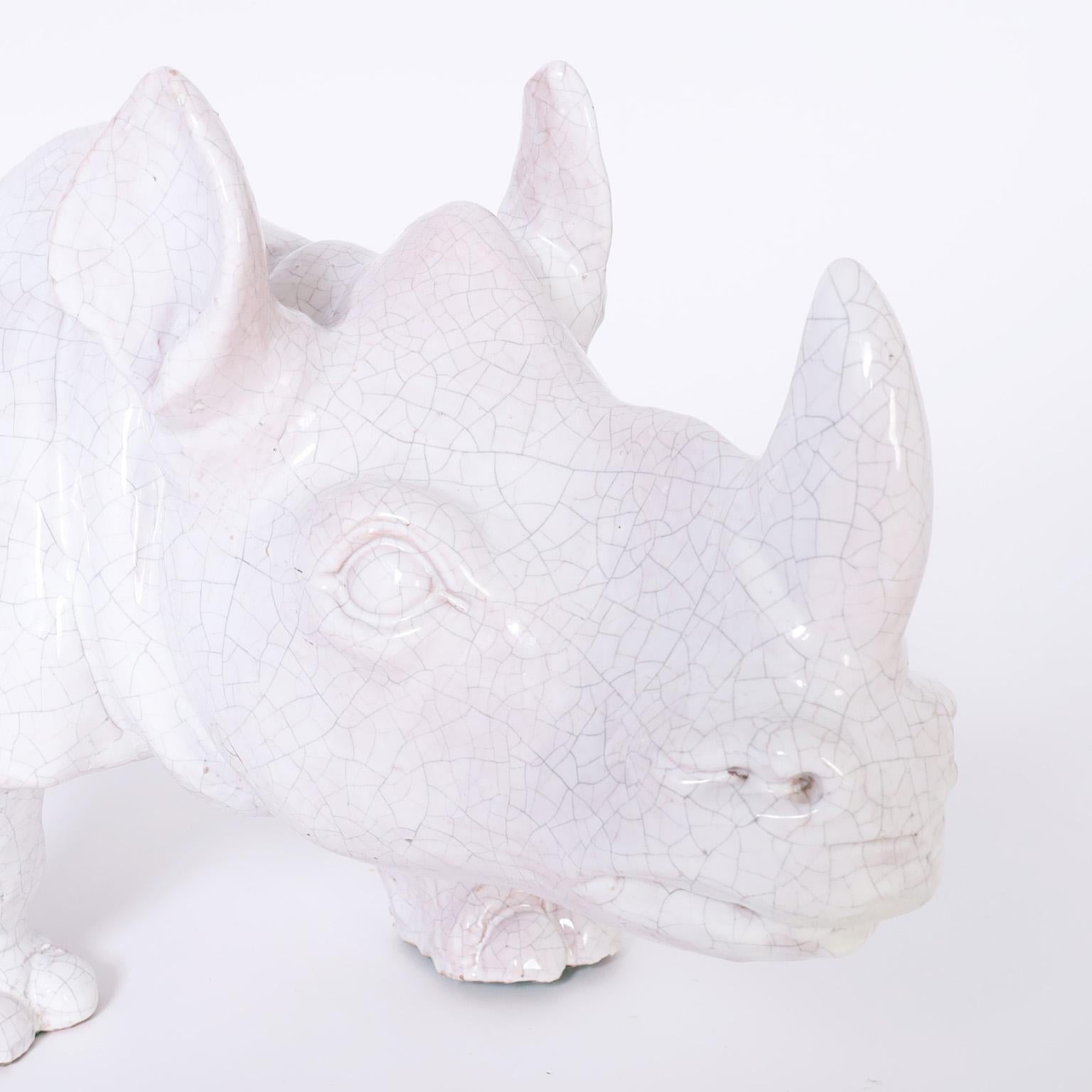 Mid-Century Modern Italian Terra Cotta Rhinoceros For Sale