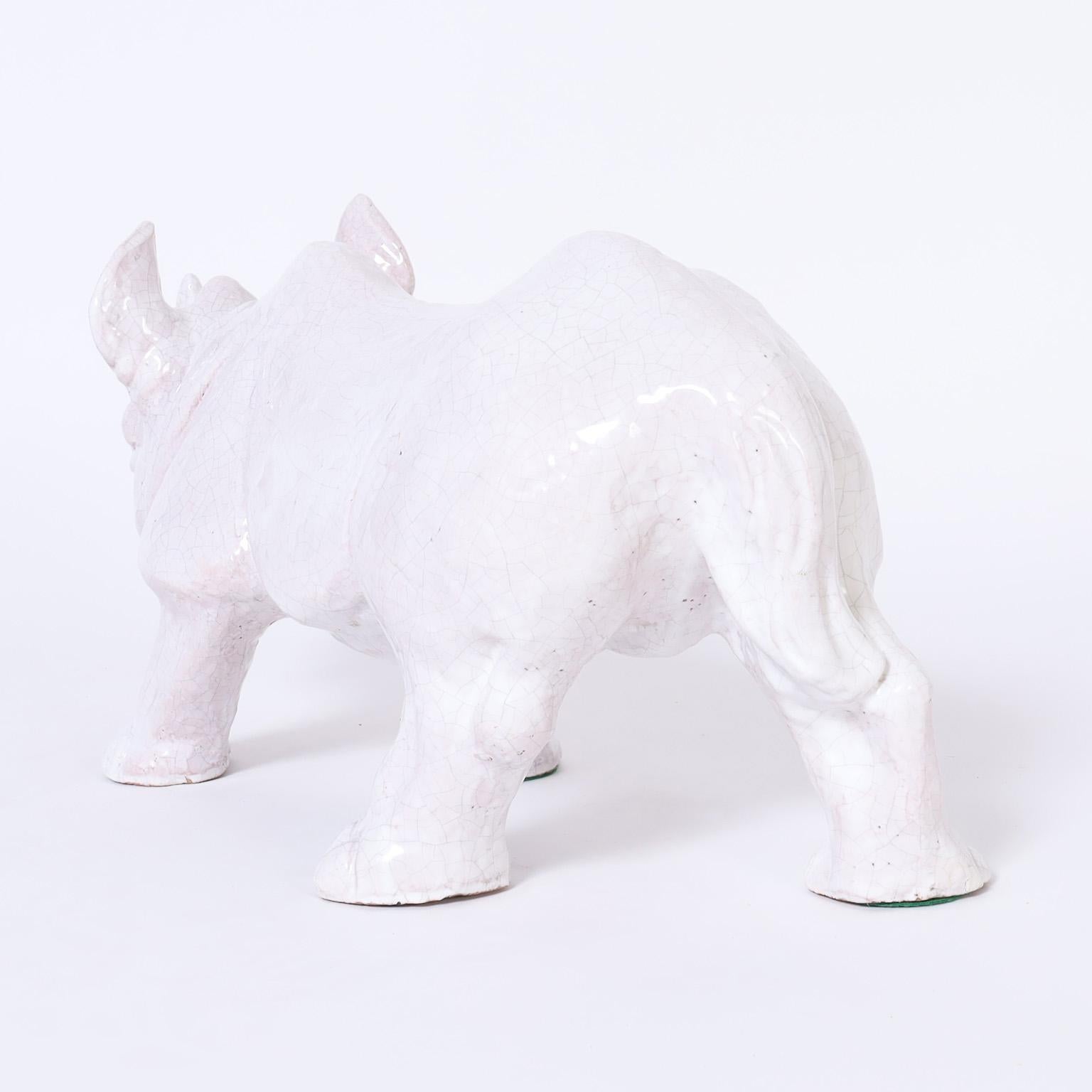 Porcelain Italian Terra Cotta Rhinoceros For Sale