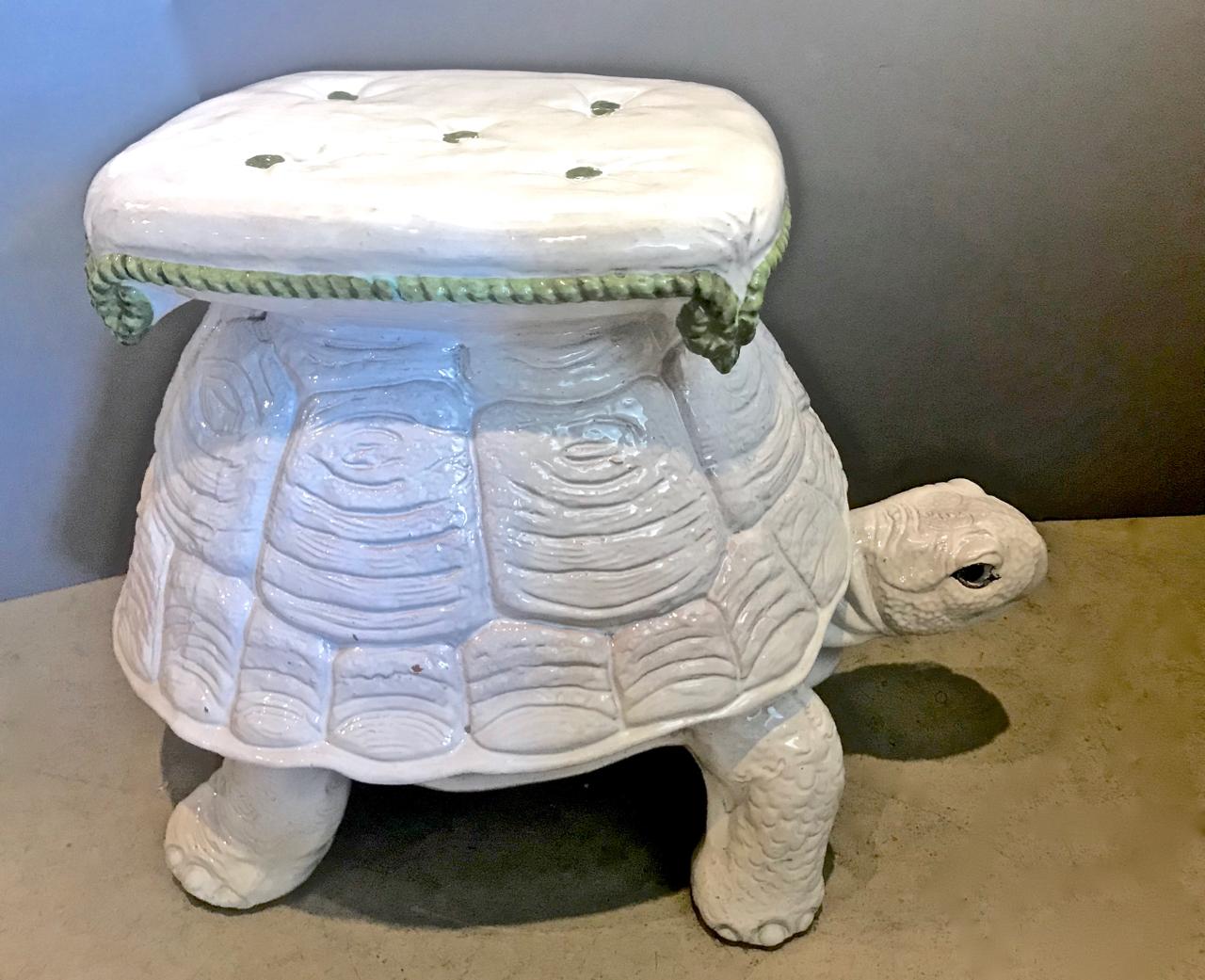 This is a very decorative Italian terracotta stool in the form of a turtle or tortoise. The stool dates to circa 1980 and is in very good to excellent condition. Although intended for garden use, he would make a wonderful beside-the-tub stool. In