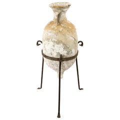 Italian Terracotta Amphora with Wrought Iron Tripod Stand