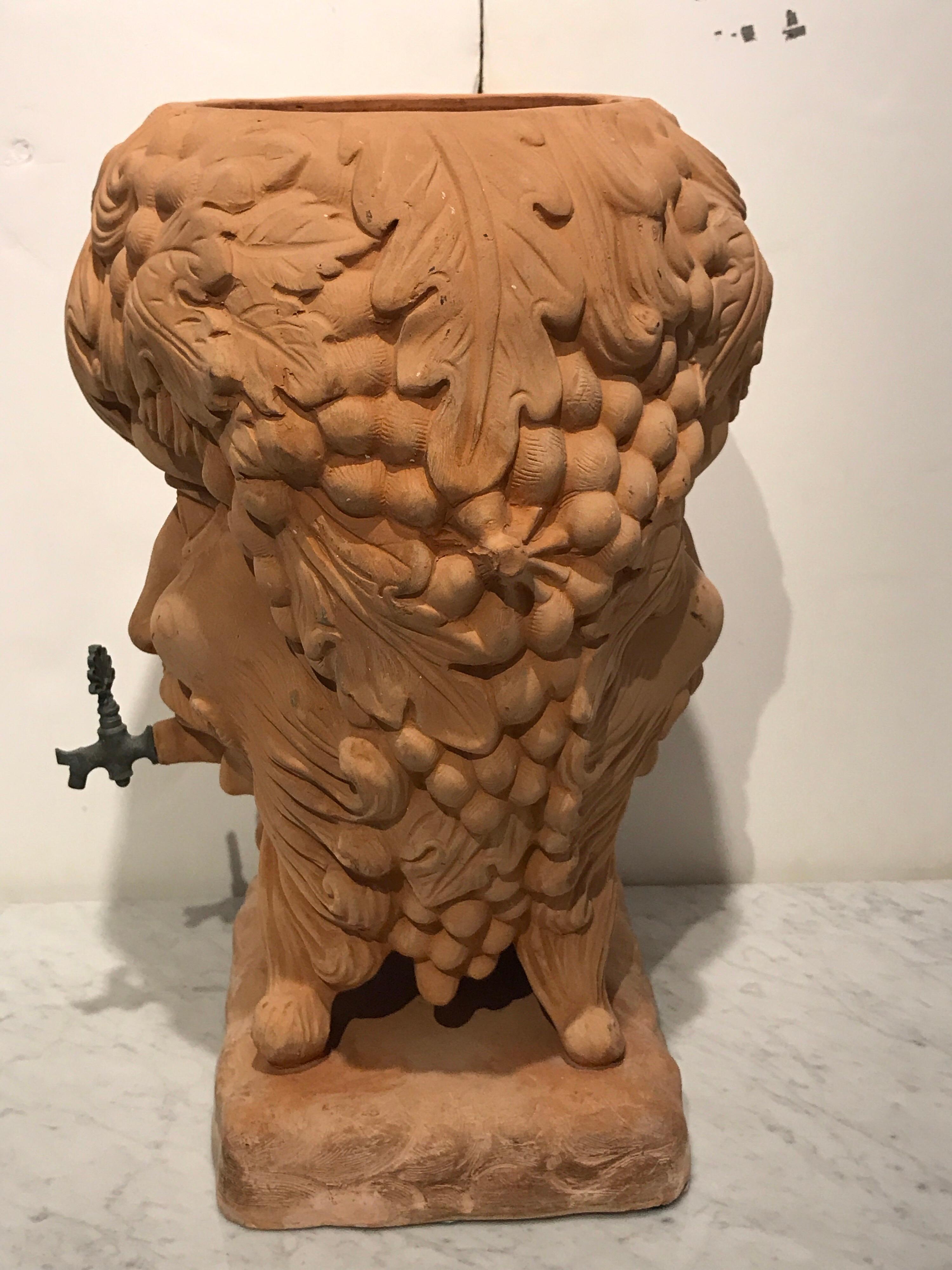 Italian Terracotta Bacchus Motif Planter, with Spigot For Sale 3
