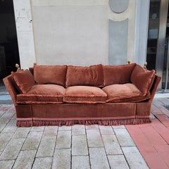 Italian Terracotta  Burgundy color velvet sofa bed, 70's - France
