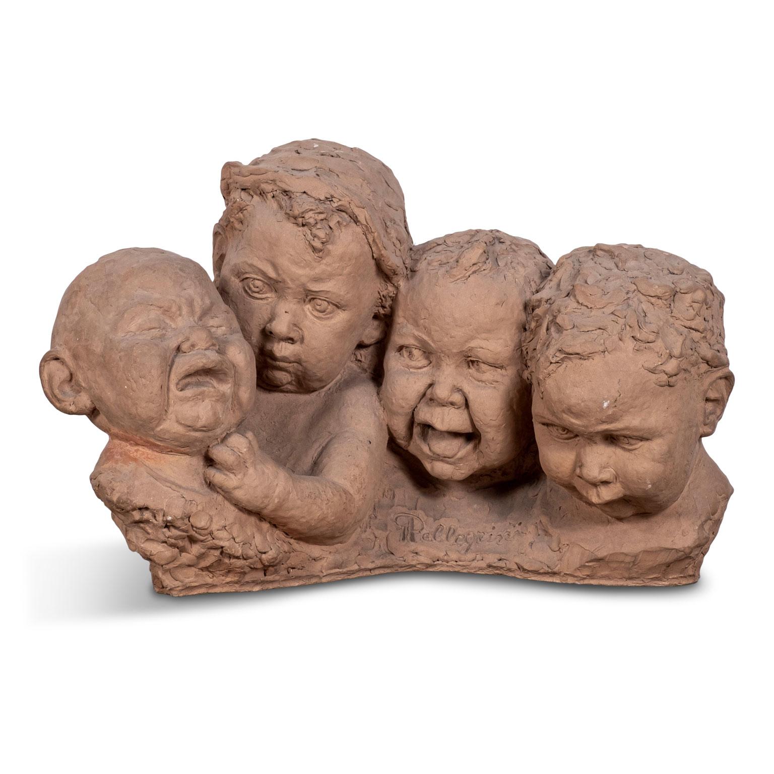Italian terracotta bust of crying babies, signed 
