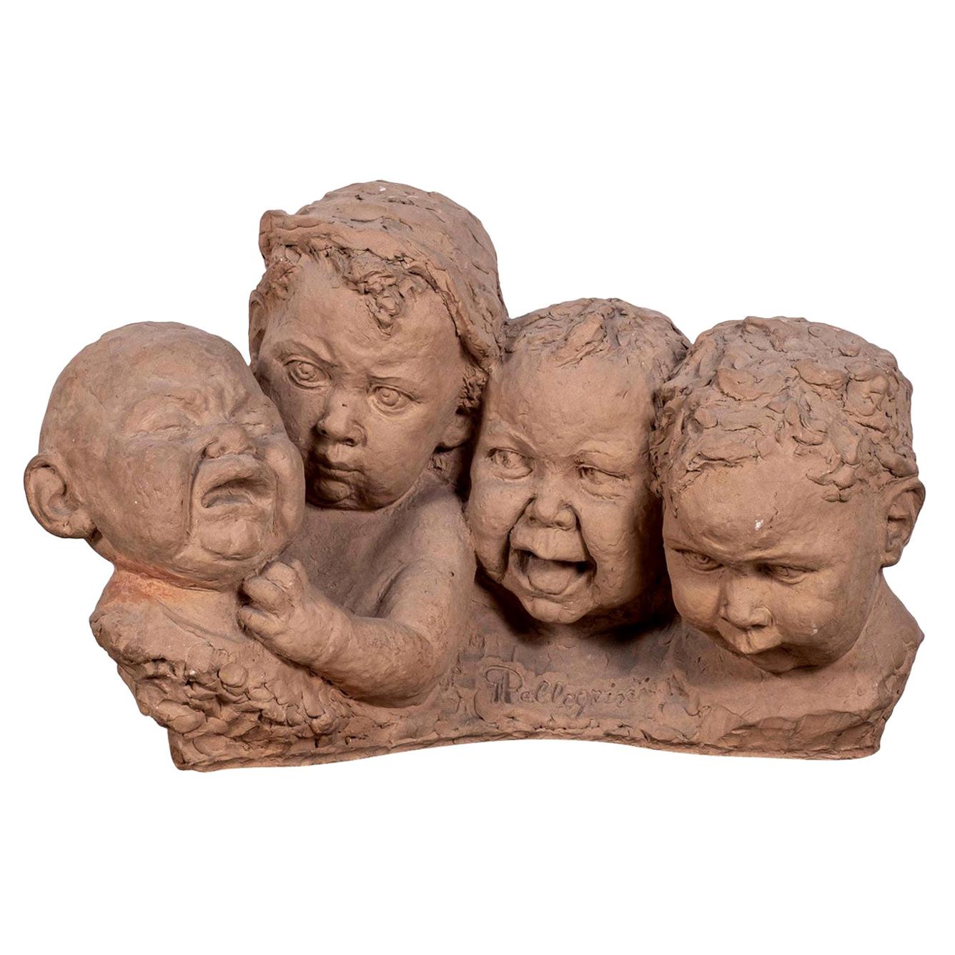 Italian Terracotta Bust of Crying Babies