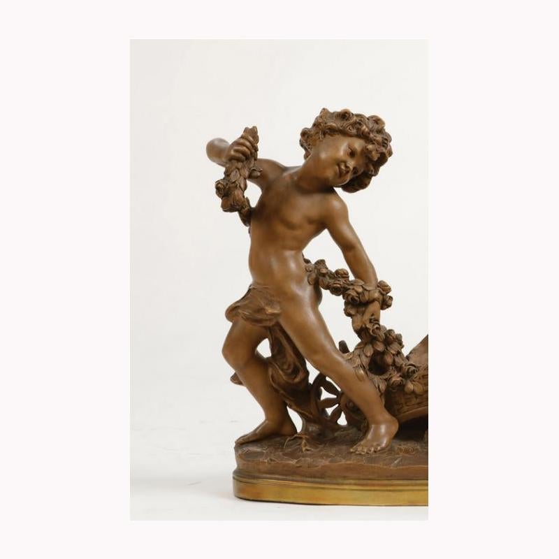 Hand-Carved Italian Terracotta Cherub Centerpiece, Signed Luca Madrassi For Sale