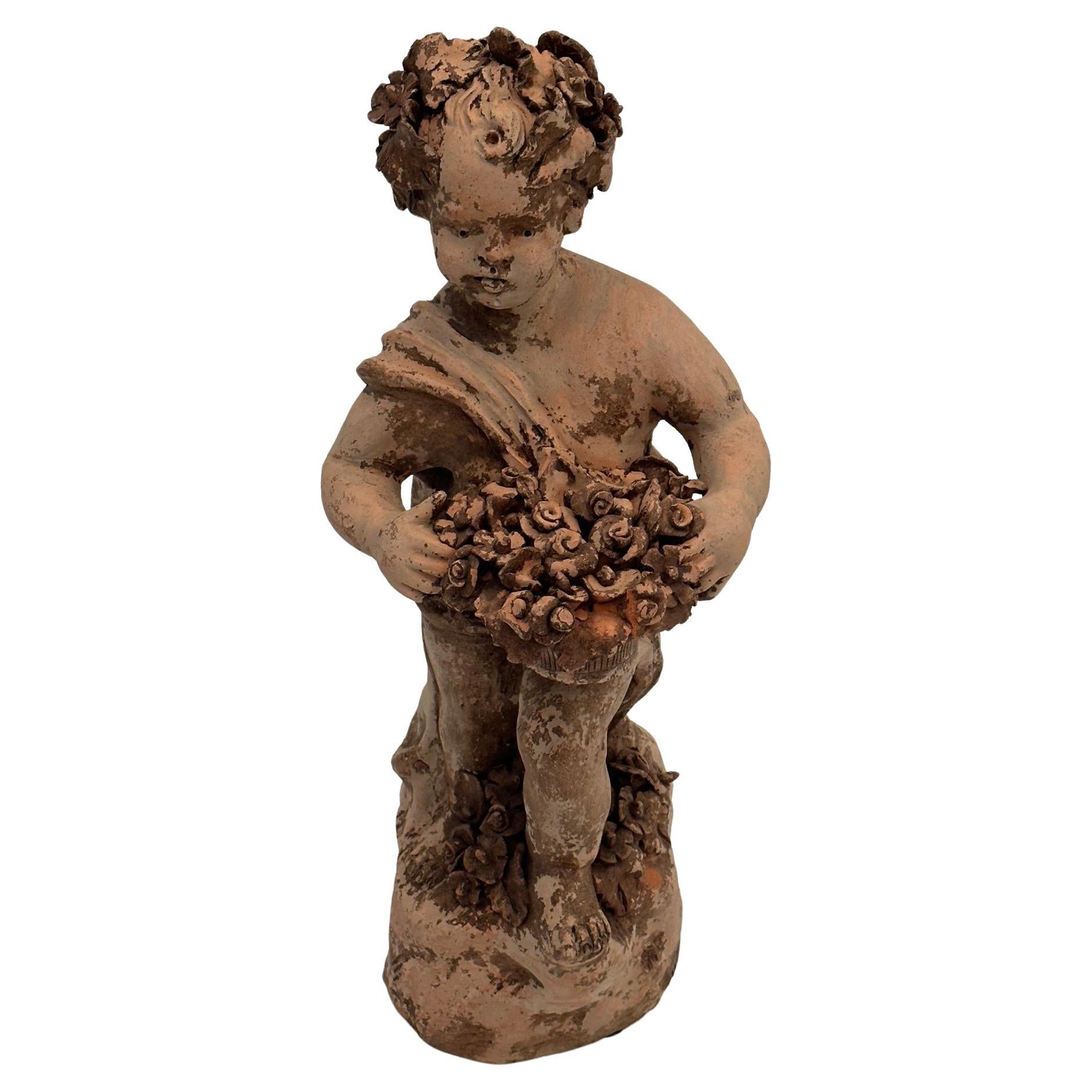 Italian Terracotta Distressed Statue of a Young Boy