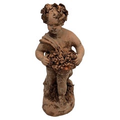 Vintage Italian Terracotta Distressed Statue of a Young Boy