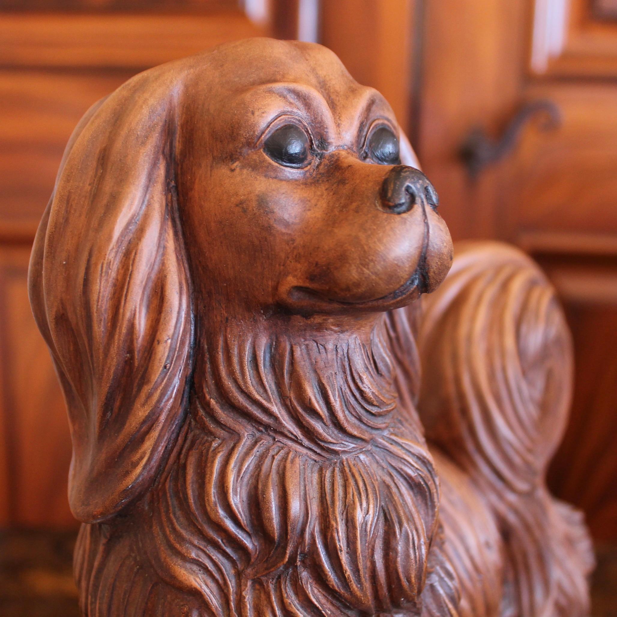 Italian Terracotta Dog - A King Charles Spaniel In Good Condition For Sale In Free Union, VA