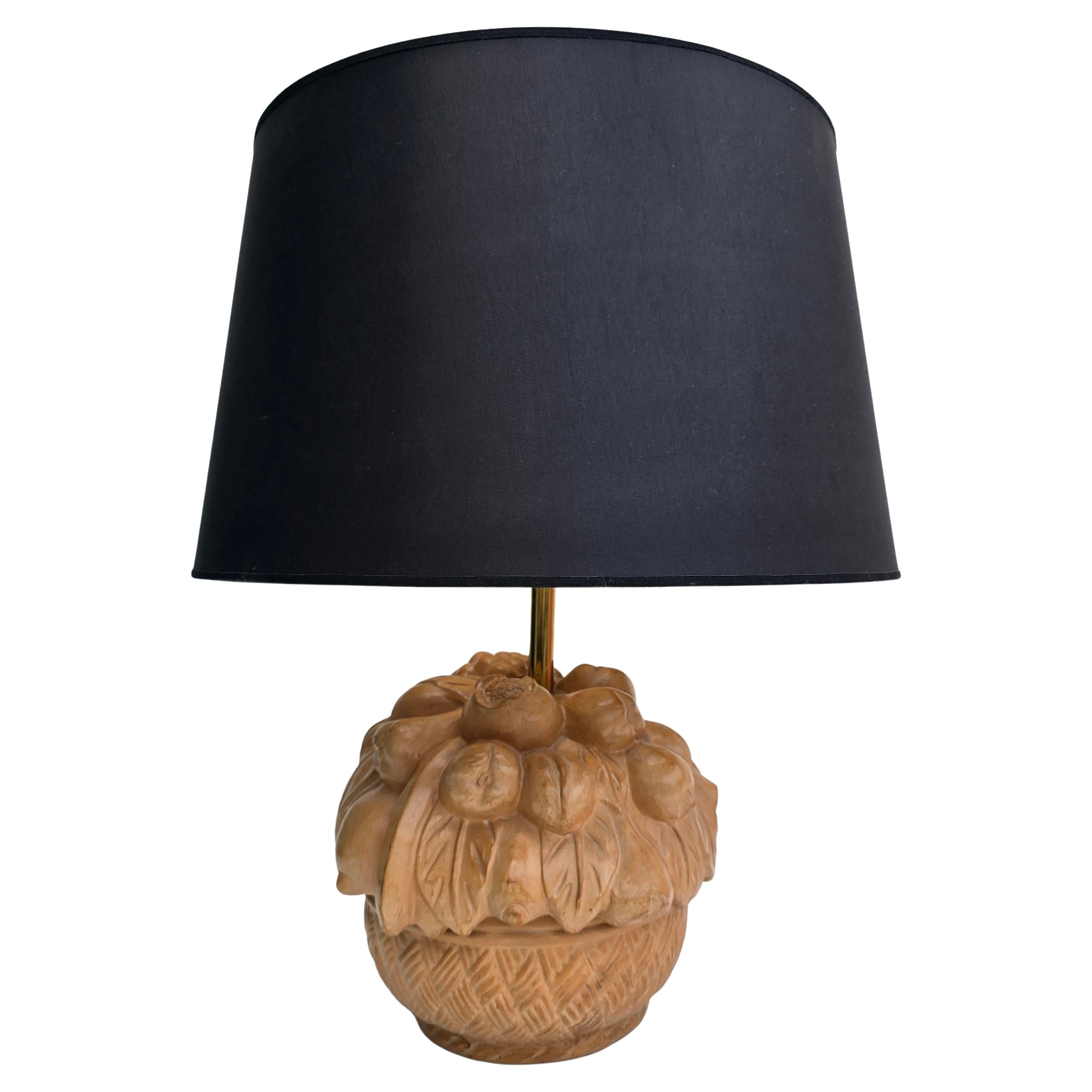 Lampe de table italienne en terre cuite avec panier de fruits, années 1950