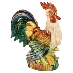 Italian Terracotta Hand-Painted Rooster Sculpture, Circa 1980's