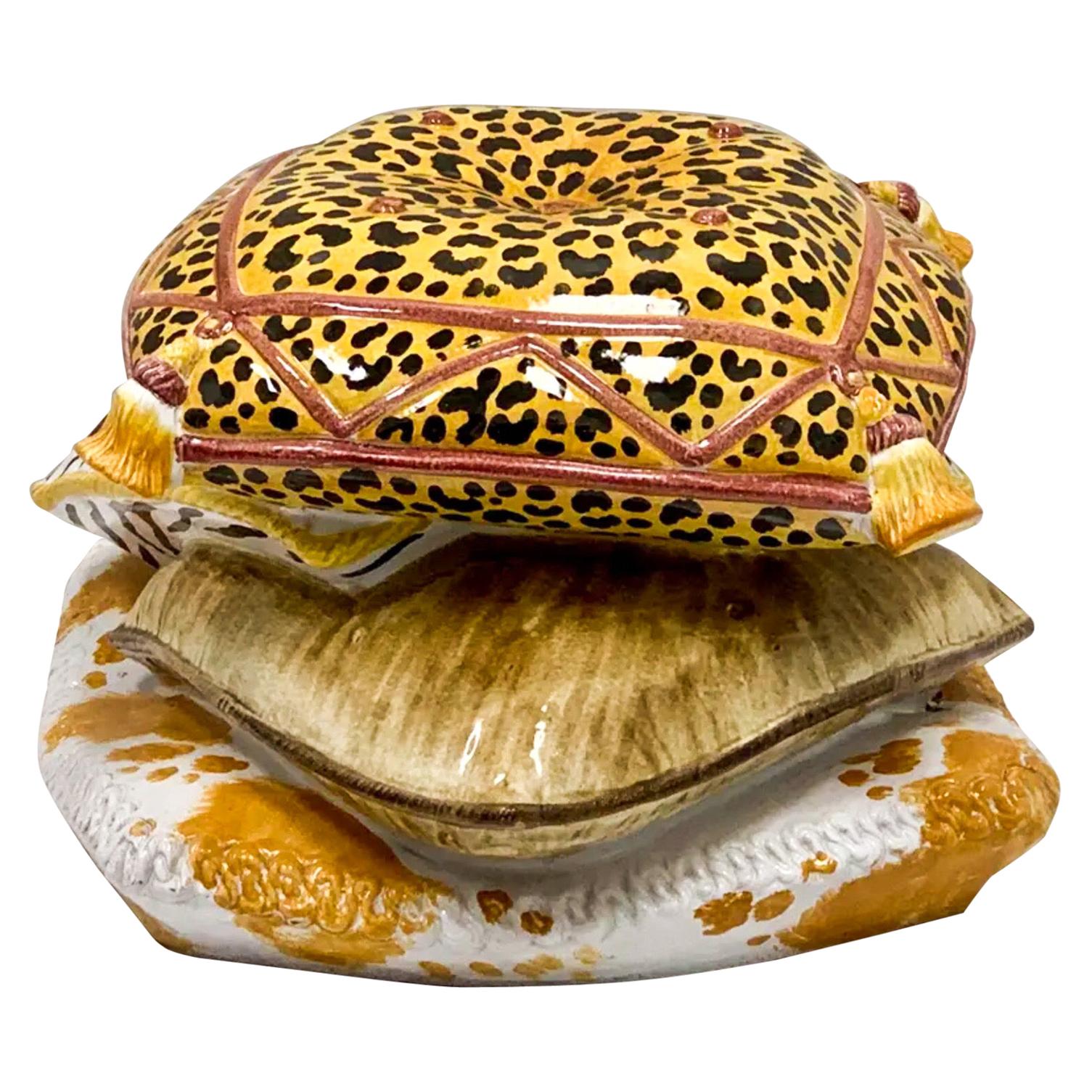 Italian Terracotta Leopard Stacked Pillow Garden Seat / Table