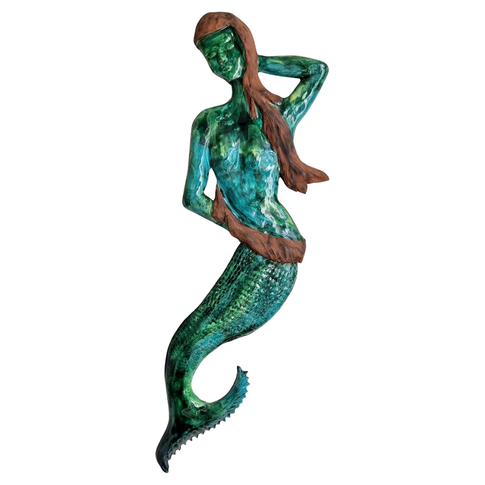  Italian Terracotta Mermaid Wall Plaque  For Sale