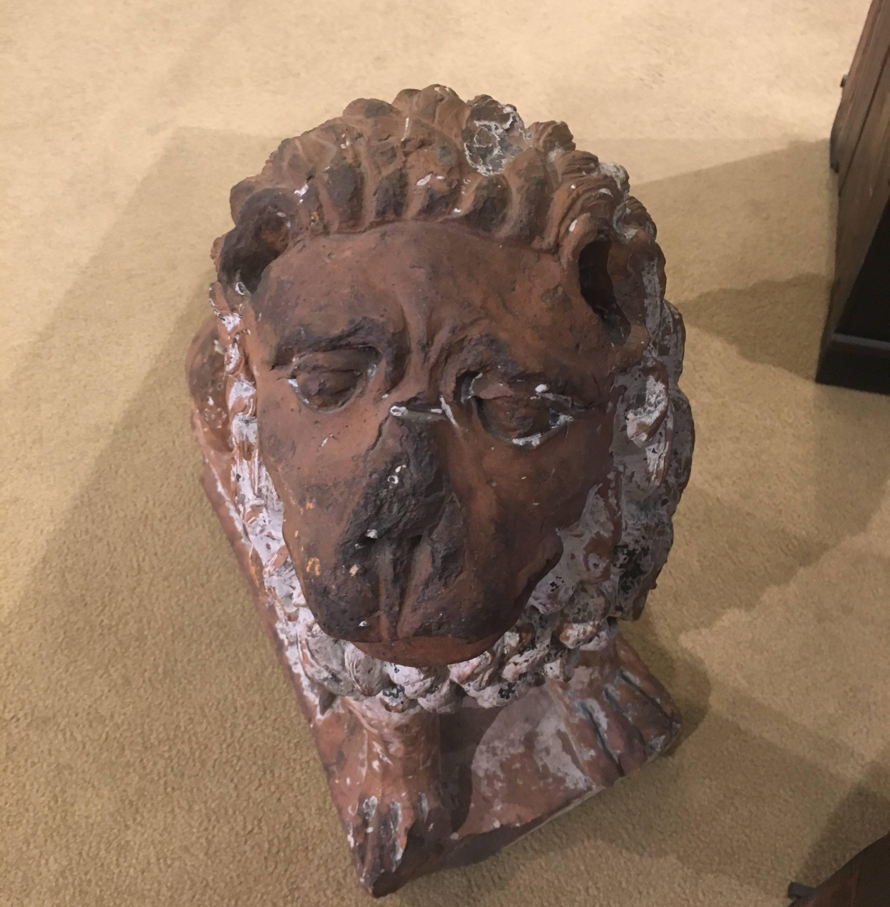 Italian Terracotta Painted Lion Statue In Excellent Condition For Sale In Hudson, NY