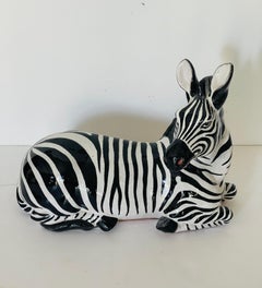 Italian Terracotta Recumbent Zebra Sculpture, 1960, Organic Modern