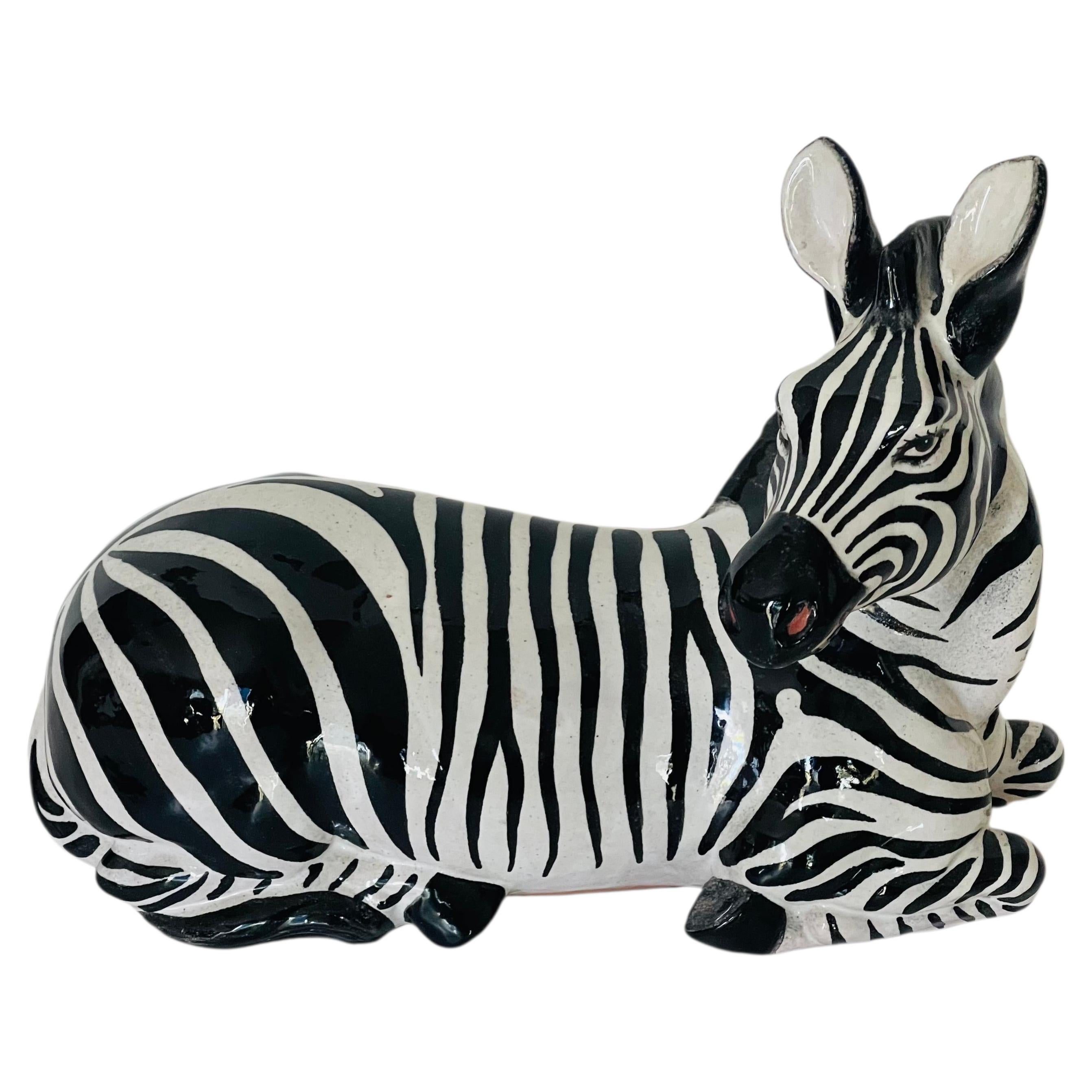Italian Terracotta Recumbent Zebra Sculpture, 1960, Organic Modern