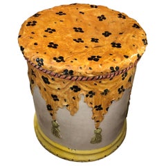 Italian Terracotta Round Painted Garden Seat End Table with Stylish Animal Print