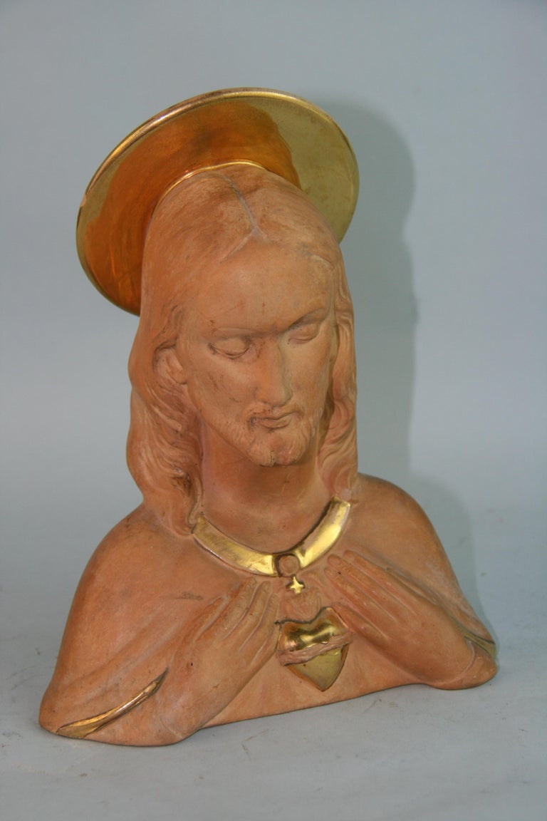 Italian Terracotta Sculpture of the Sacred Heart of Christ For Sale at
