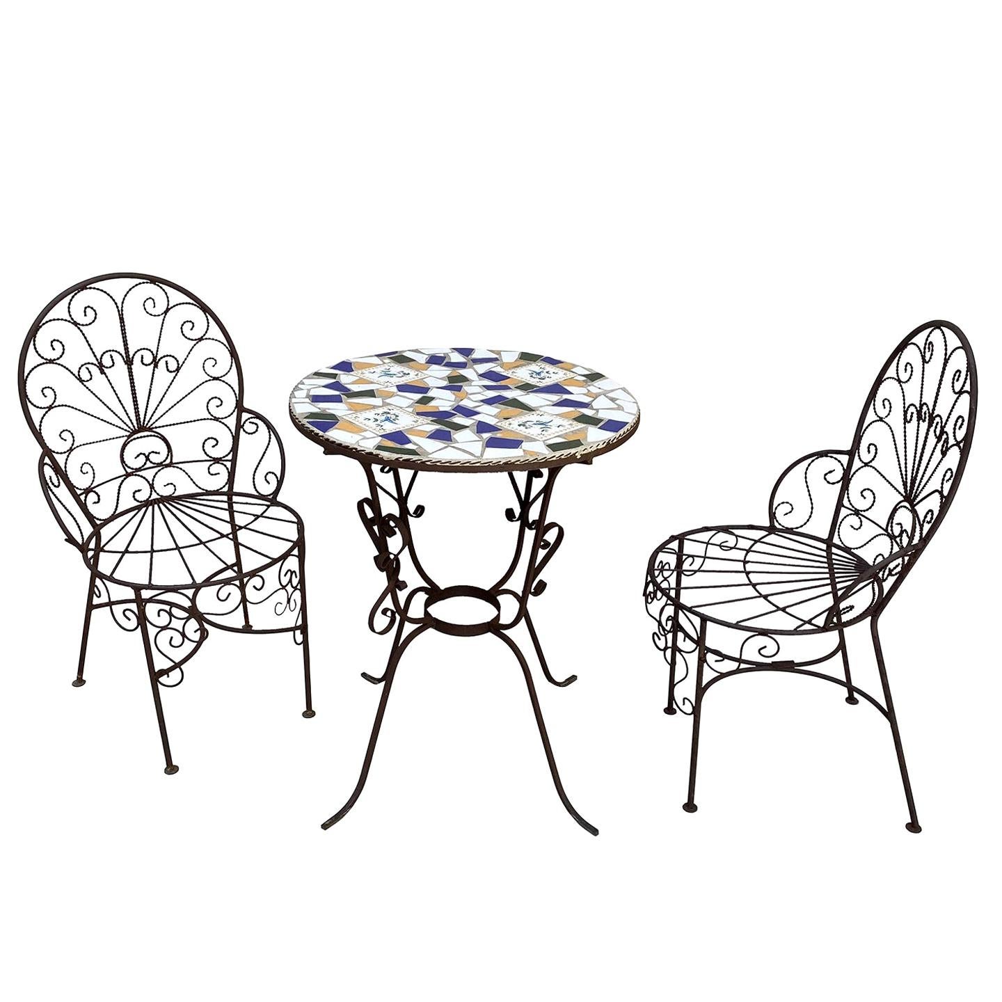 Italian Terrazzo Tile Cafe Table and Chairs, Set A For Sale