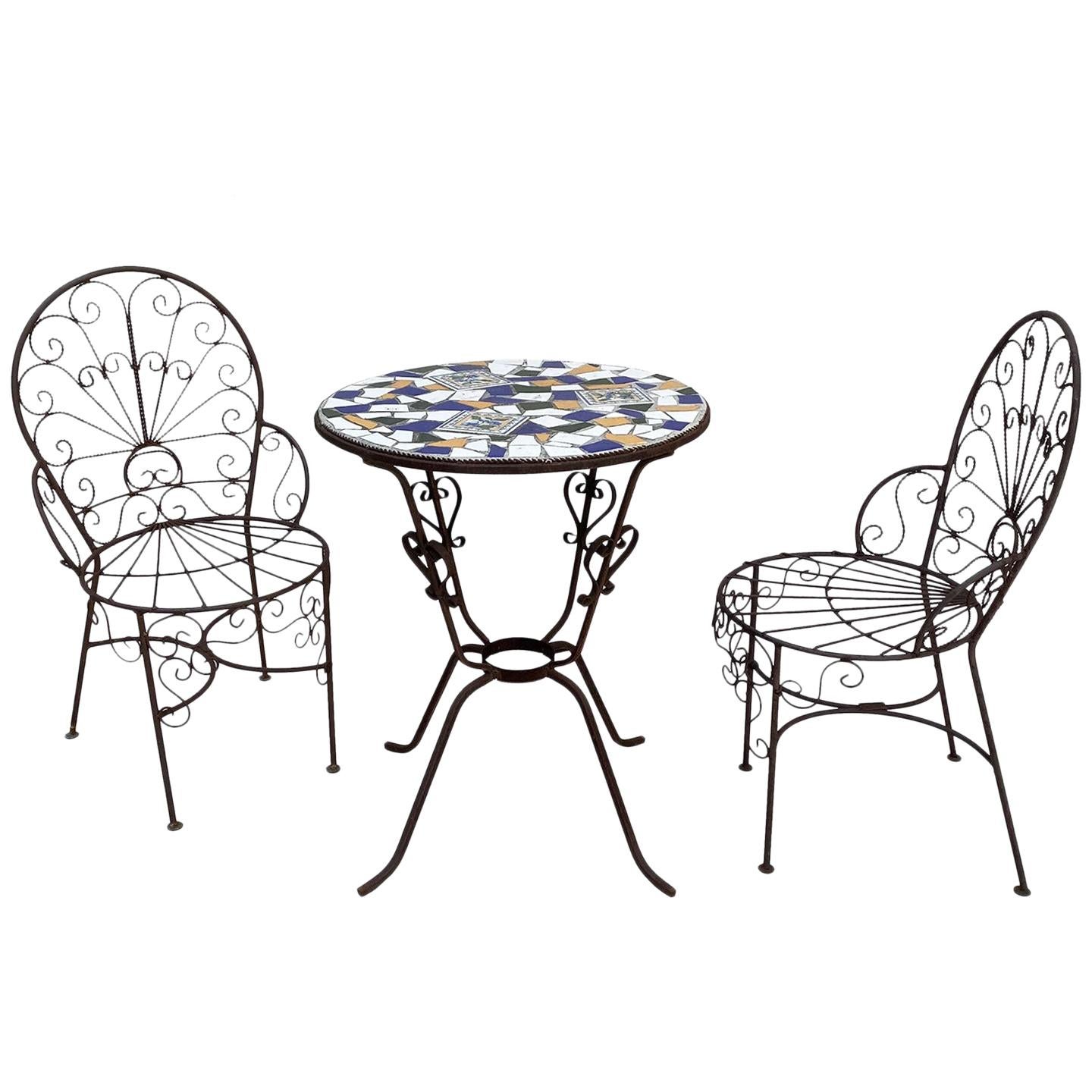 Italian Terrazzo Tile Cafe Table and Chairs, Set B For Sale