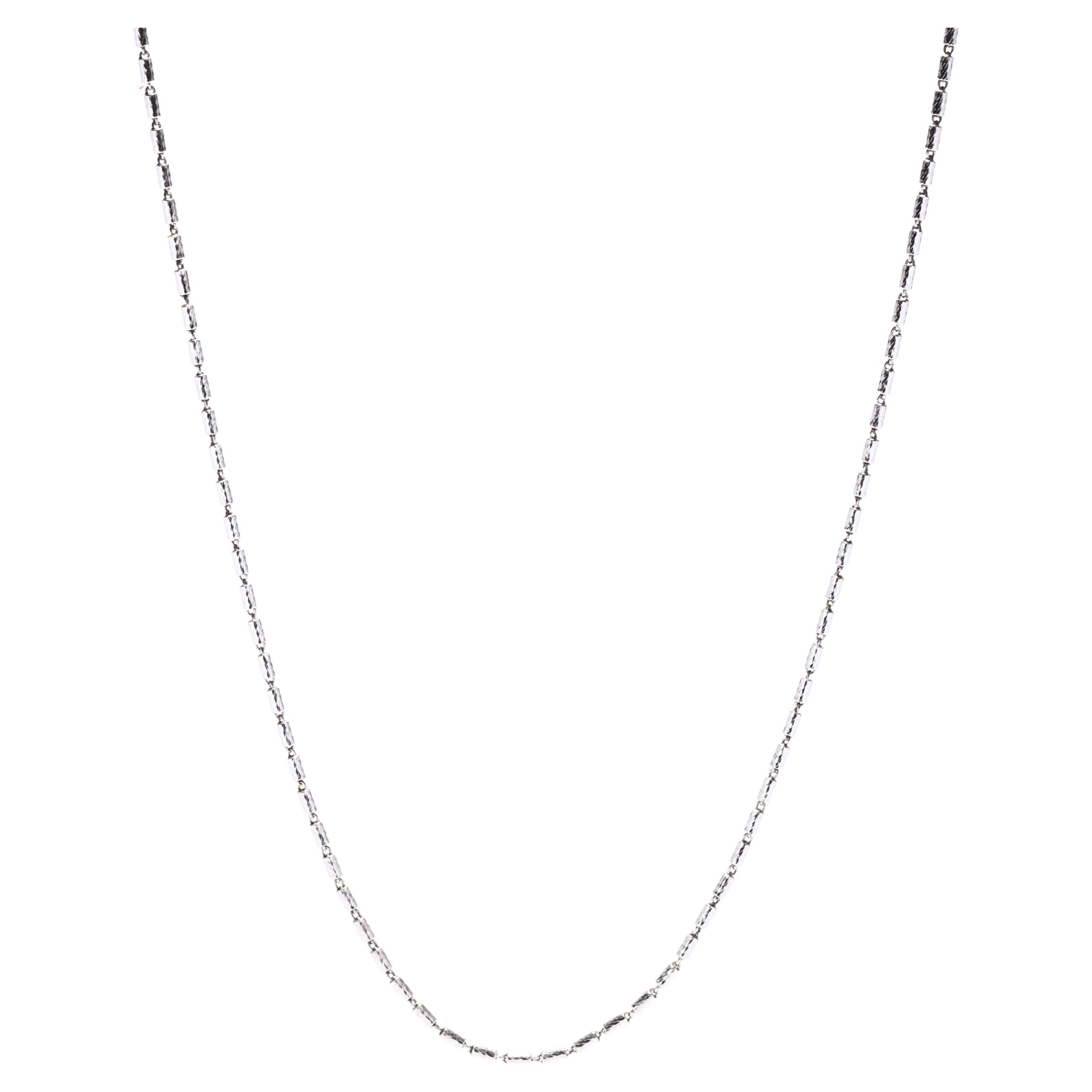 Italian Textured Barrel Bead Chain, 14K White Gold, Length 18.25 Inch For Sale