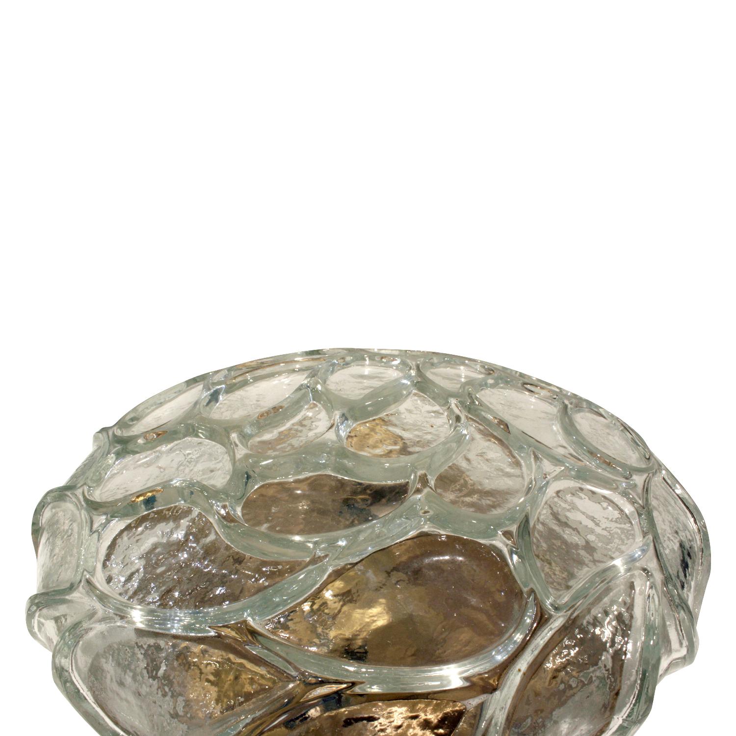 Hand-Crafted Italian Textured Glass Flush Mount Fixture, 1970s