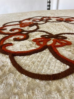 Italian Textured Velvet Bedspread with Oversized Embroidered Medallion 1970