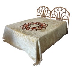 Italian Textured Velvet Bedspread with Oversized Embroidered Medallion 1970