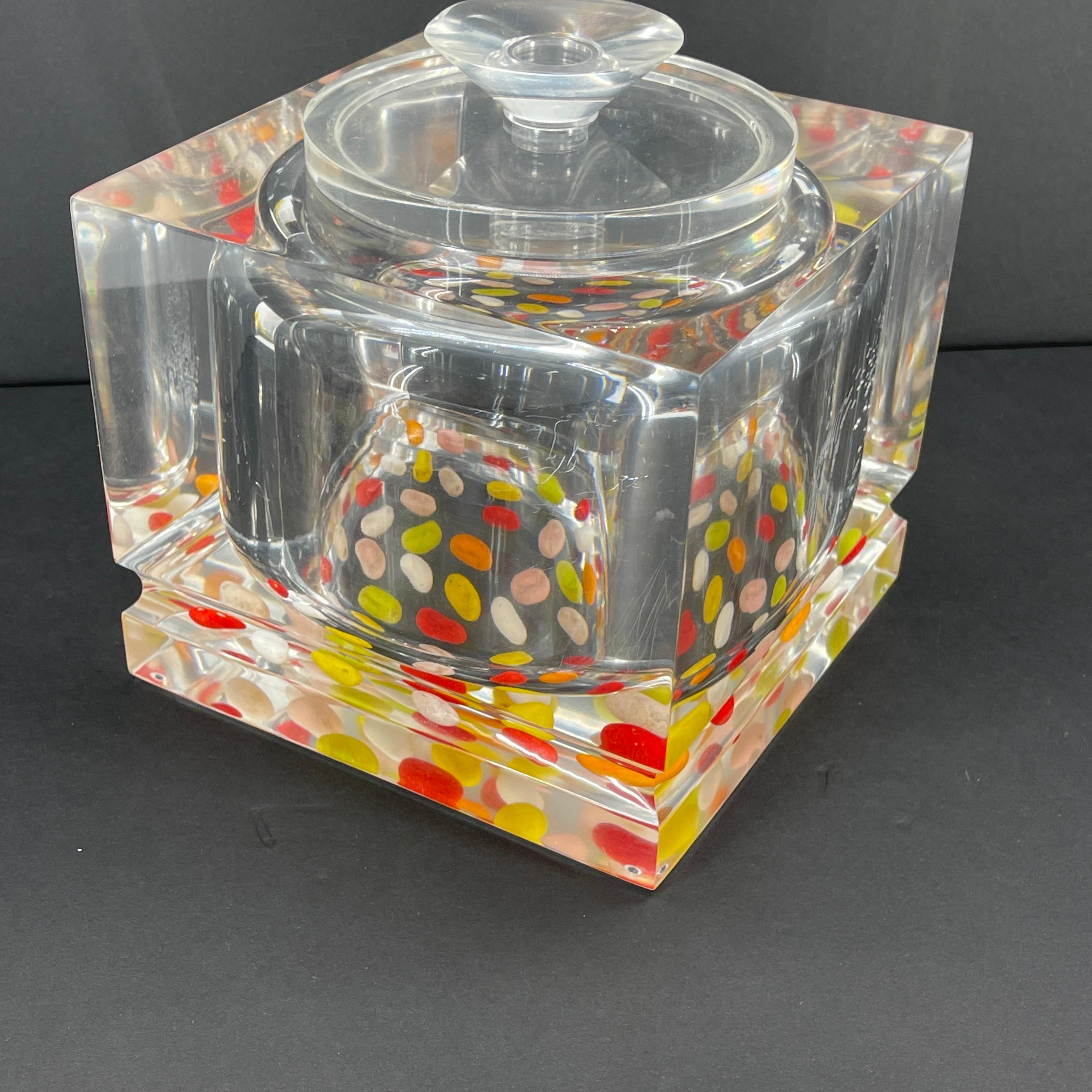 Italian Thick Lucite Candy Ice Bucket, Vintage Mid-Century For Sale 7