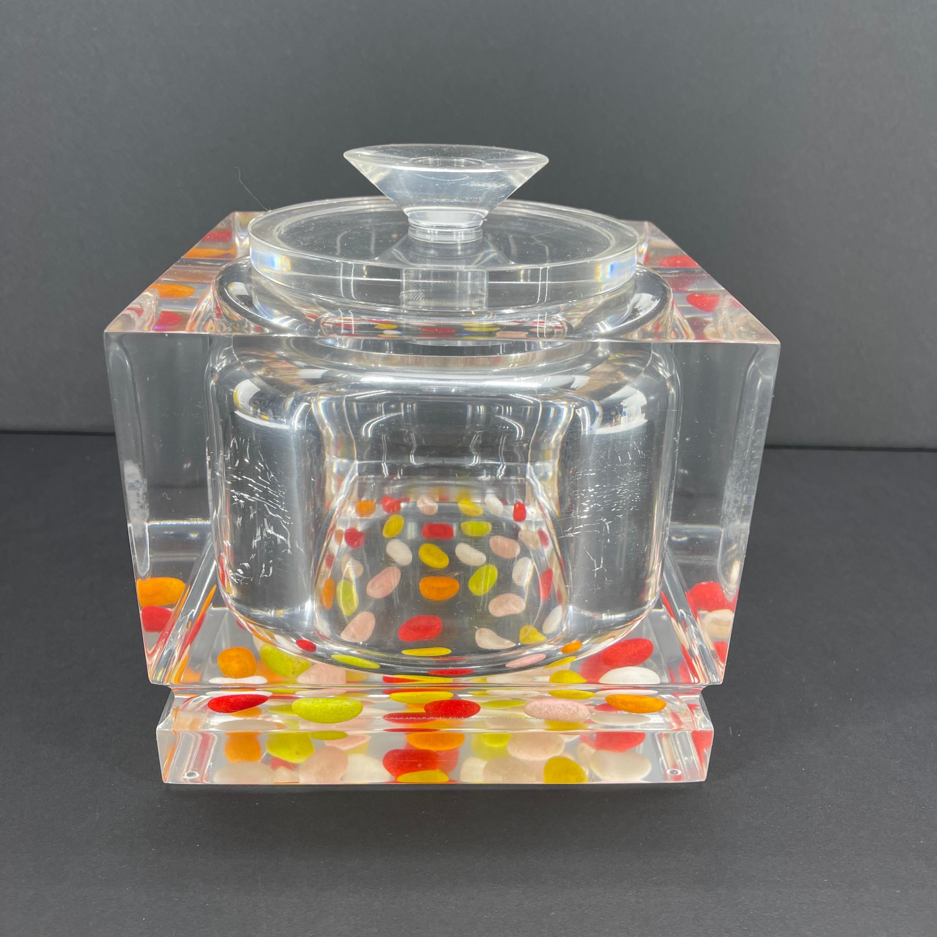 Italian Thick Lucite Candy Ice Bucket, Vintage Mid-Century For Sale 13