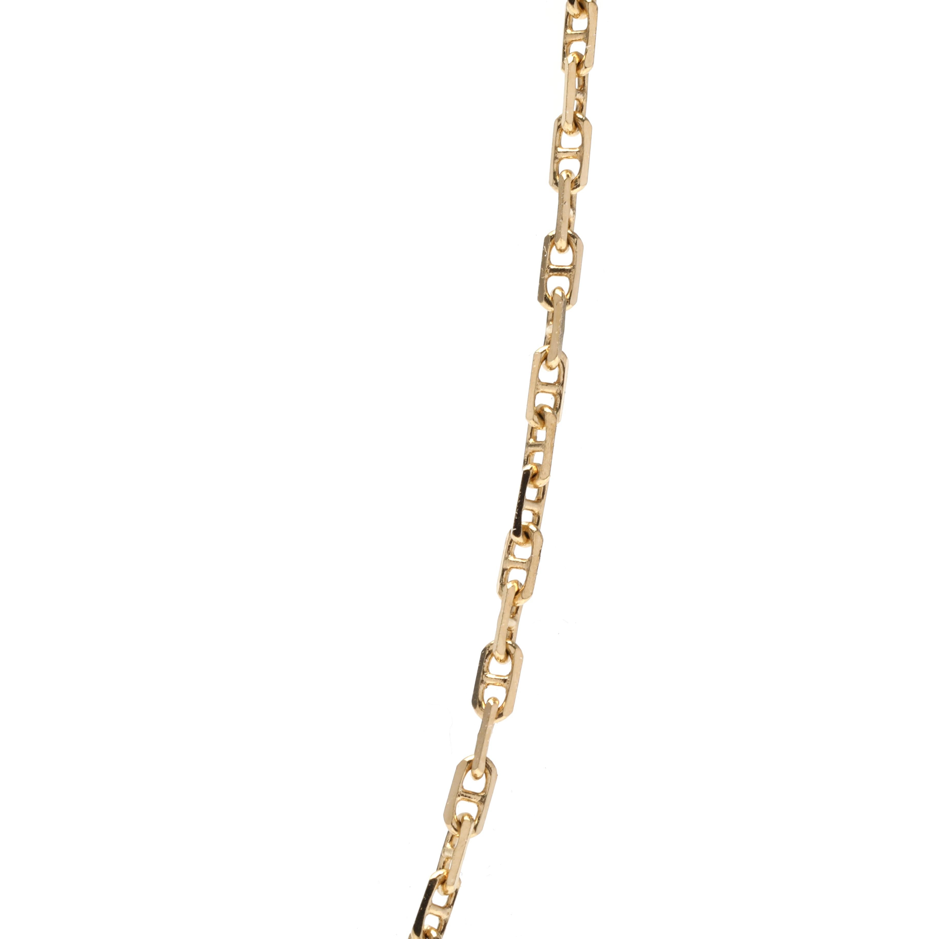 This beautiful Italian thin anchor chain is perfect for everyday wear. Crafted in 14K yellow gold, this chain measures 24 inches in length and features mini anchor links for a stunning look. This long pendant chain is perfect for layering with other