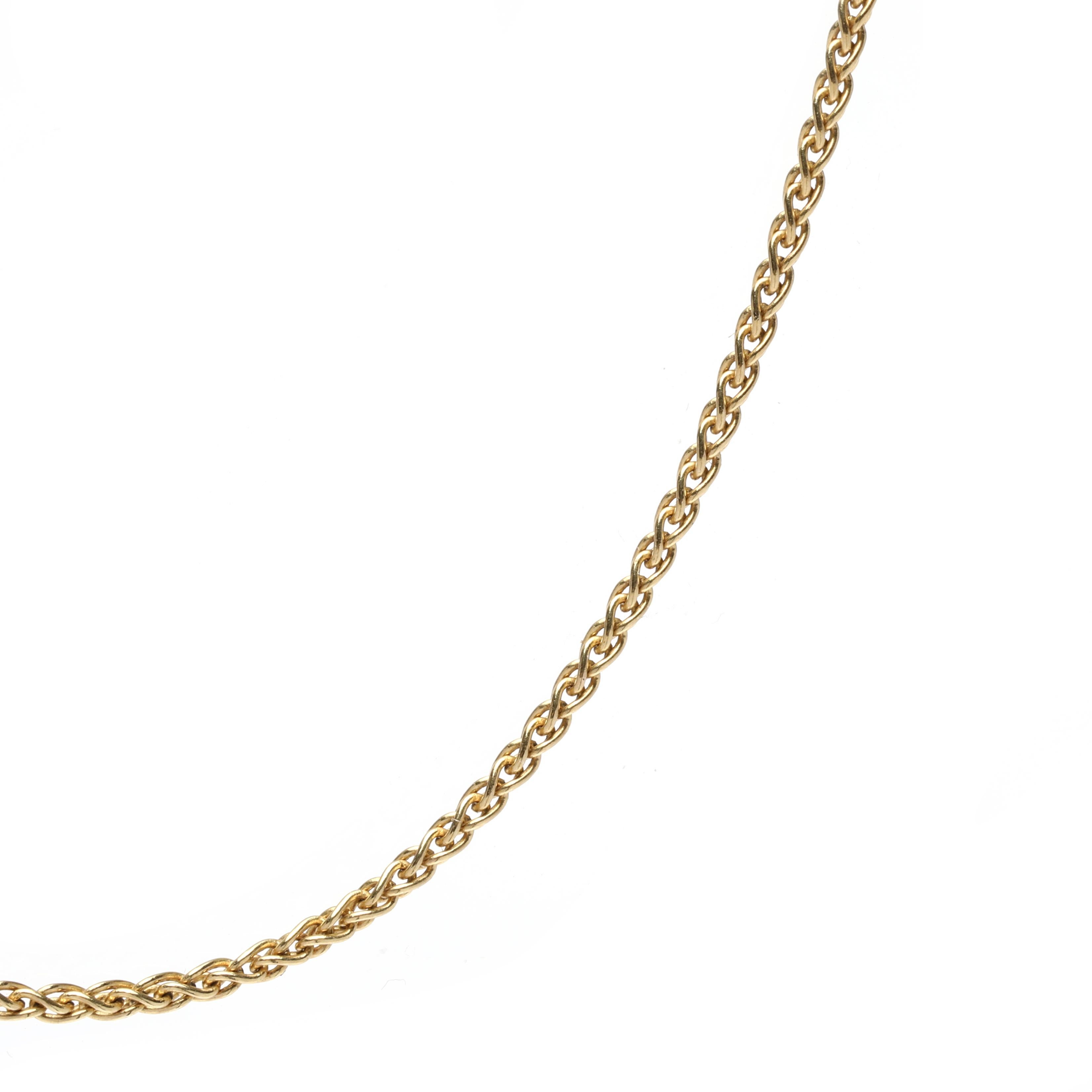 This stunning Italian Thin Wheat Chain is crafted from 14K Yellow Gold and measures 16.25 inches in length. Perfect for everyday wear, this delicate chain features a thin pendant design that is a great option for layering or wearing alone. This