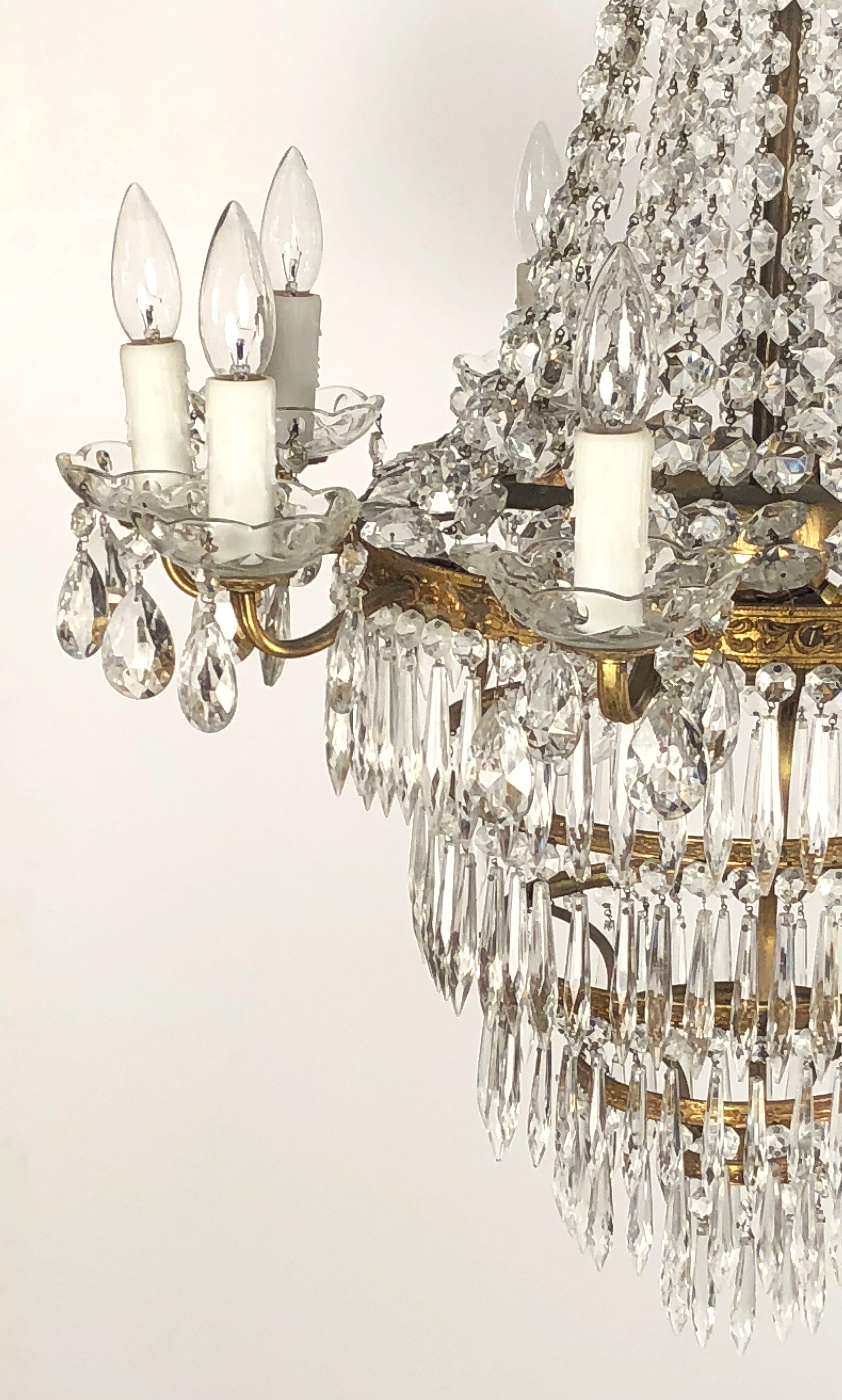 Italian Thirteen-Light Drop Crystal Chandelier, Empire Style For Sale 4