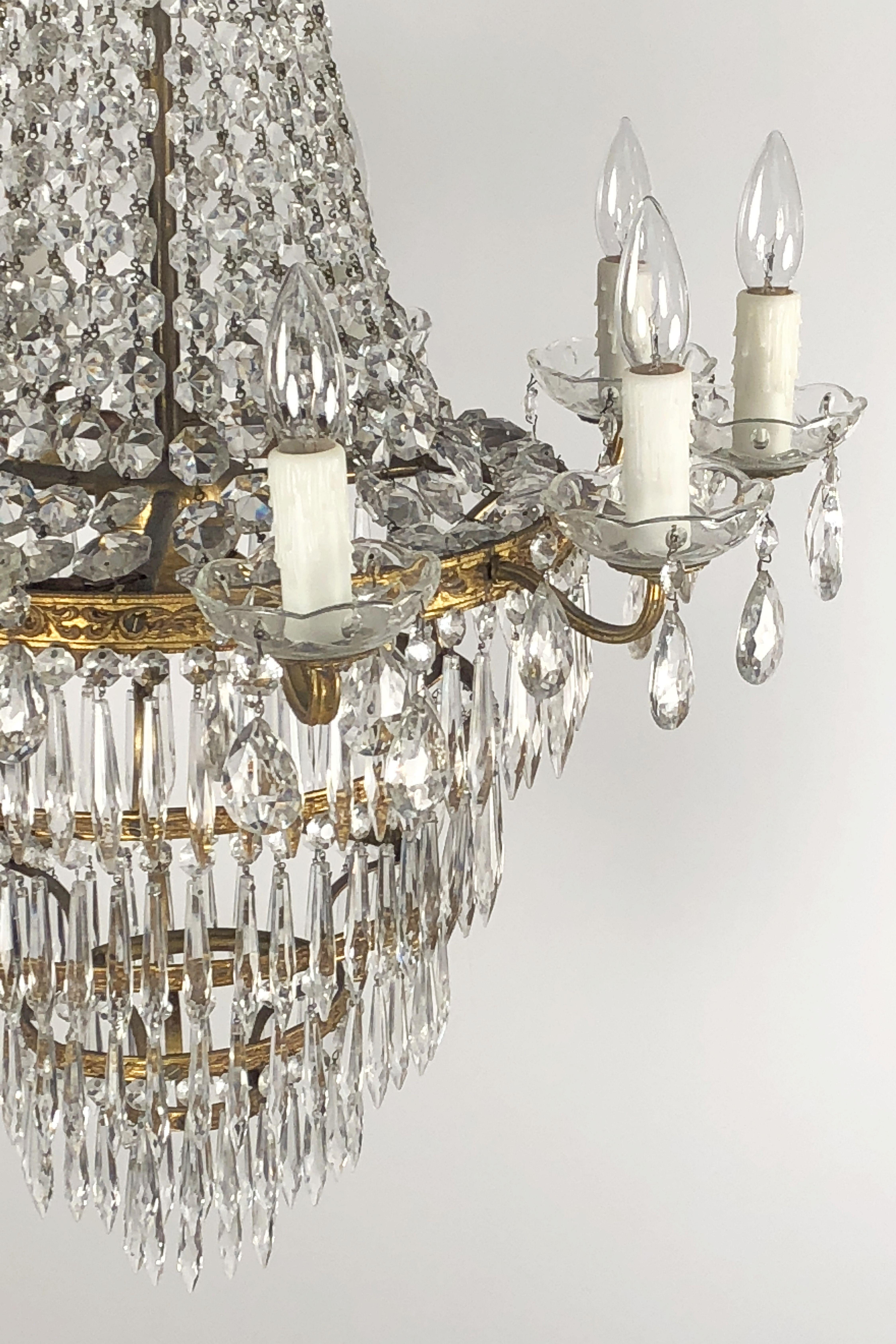 Italian Thirteen-Light Drop Crystal Chandelier, Empire Style For Sale 5