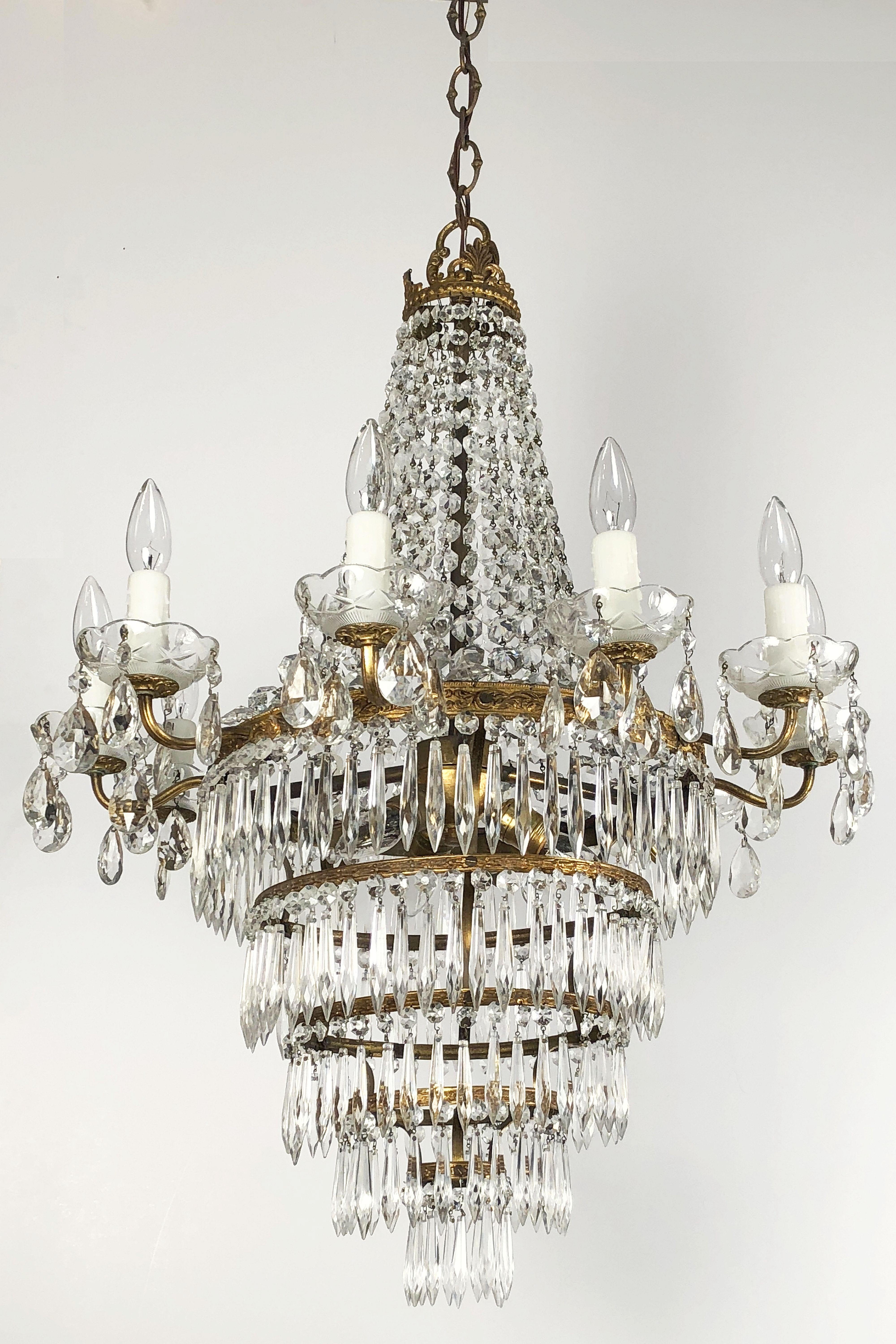 Italian Thirteen-Light Drop Crystal Chandelier, Empire Style For Sale 6
