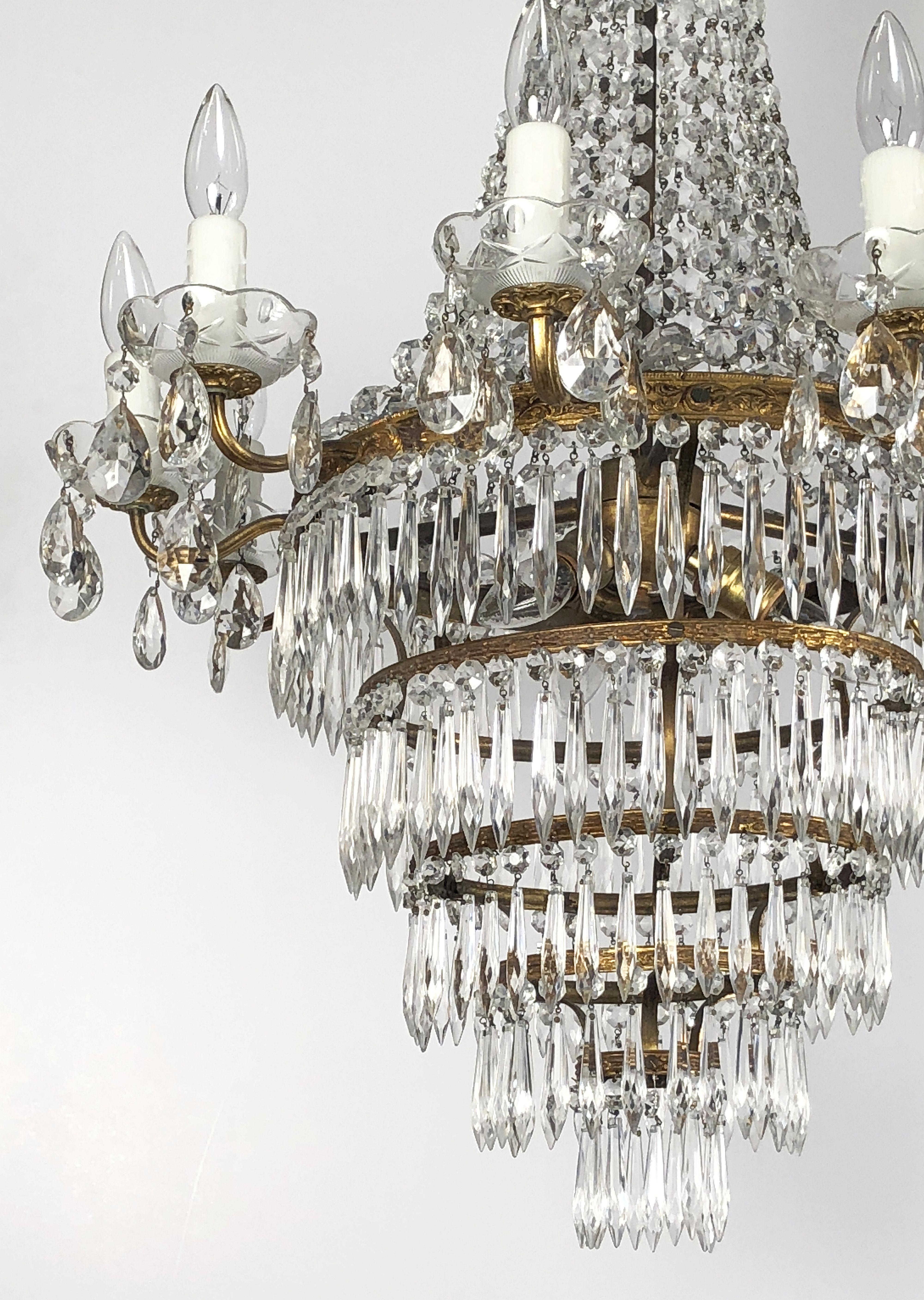 Italian Thirteen-Light Drop Crystal Chandelier, Empire Style For Sale 7