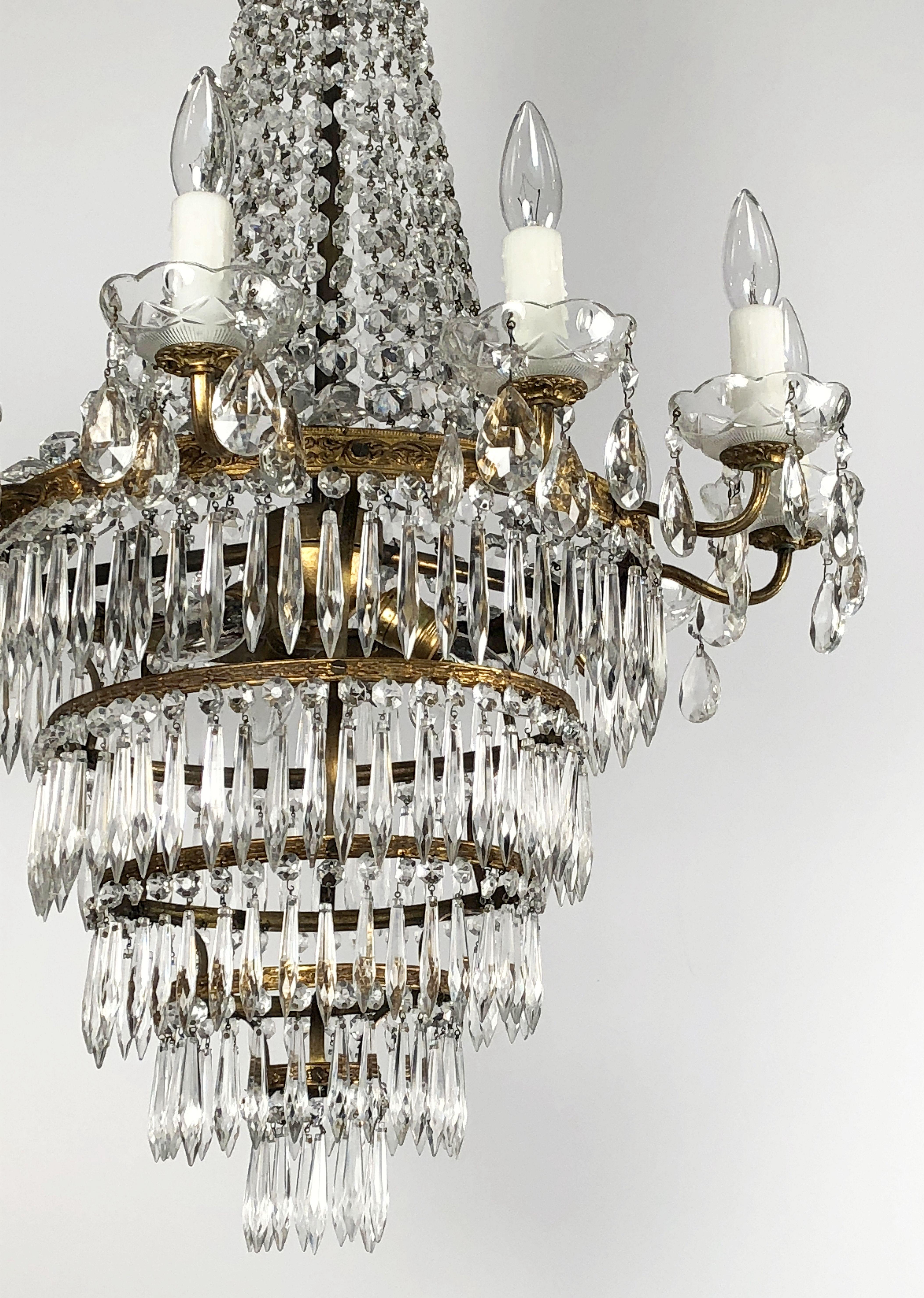 Italian Thirteen-Light Drop Crystal Chandelier, Empire Style For Sale 8