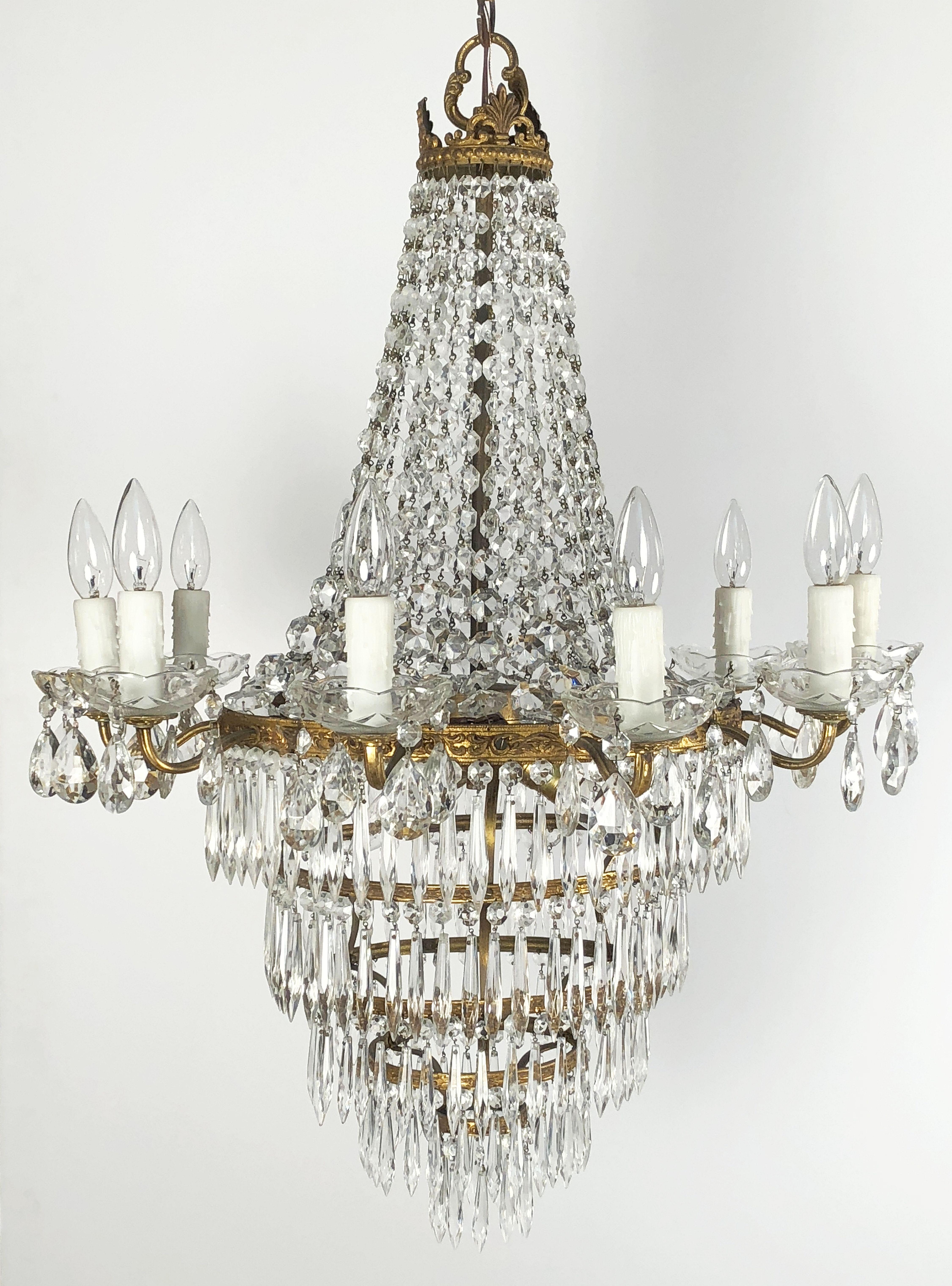 Italian Thirteen-Light Drop Crystal Chandelier, Empire Style For Sale 11