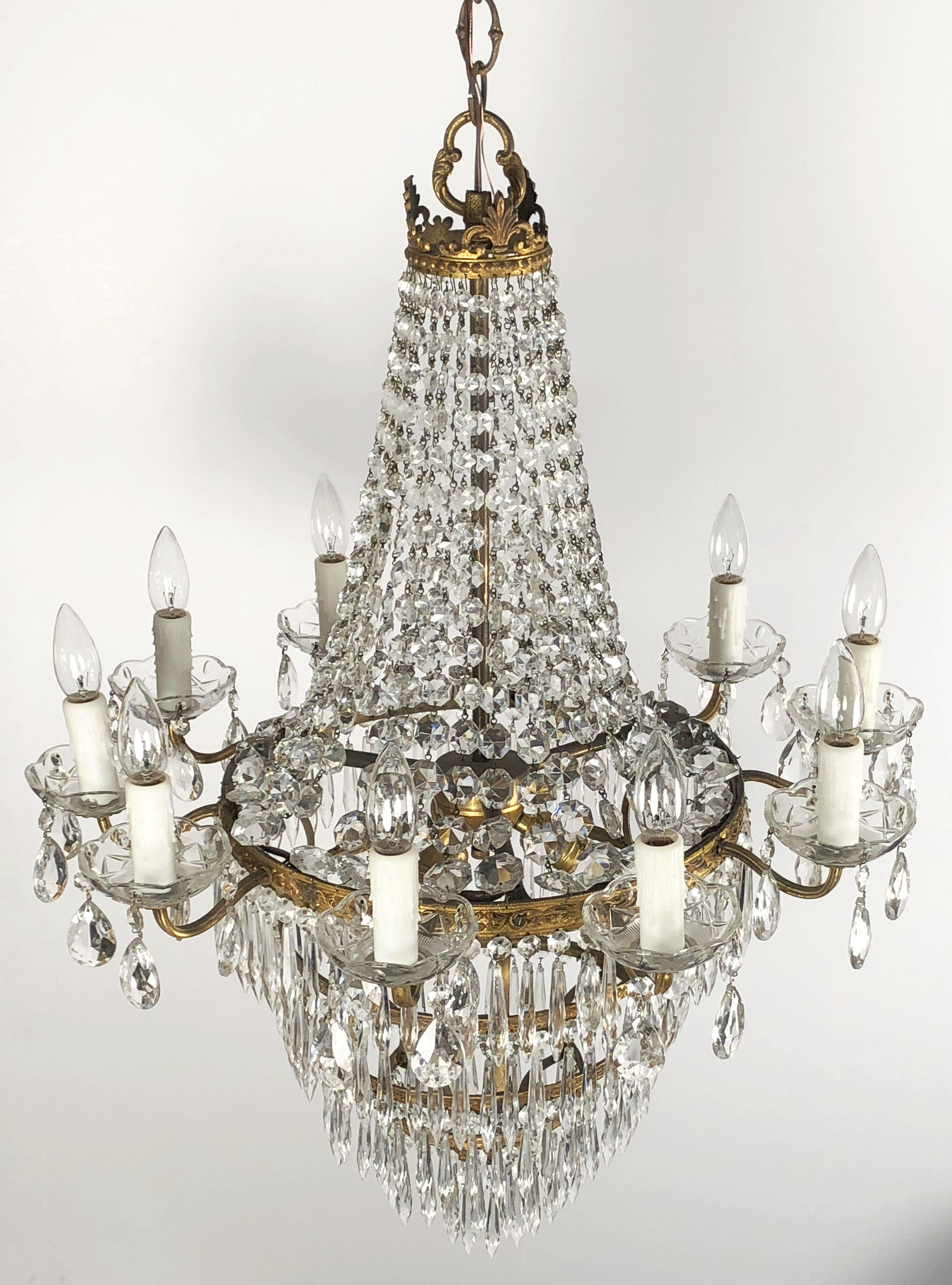 Italian Thirteen-Light Drop Crystal Chandelier, Empire Style For Sale 1